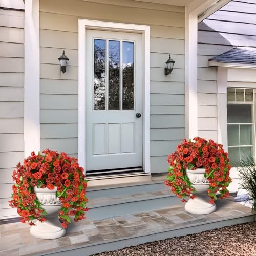 Artificial Flowers for Outdoor Spring Decor Faux Silk Morning Red&maroon-2b
