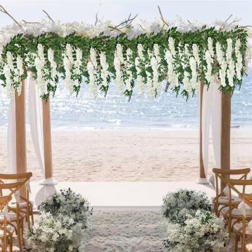 Wisteria Garland Artificial Flowers Floral Vines White 6.56 ft Silk Fake