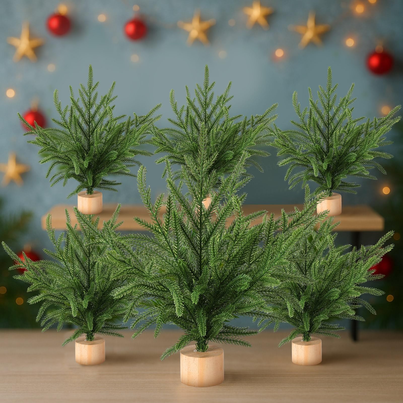 6 Pcs Artificial Norfolk Pine 12” Mini Tabletop Tree Bough Decor Christmas N…