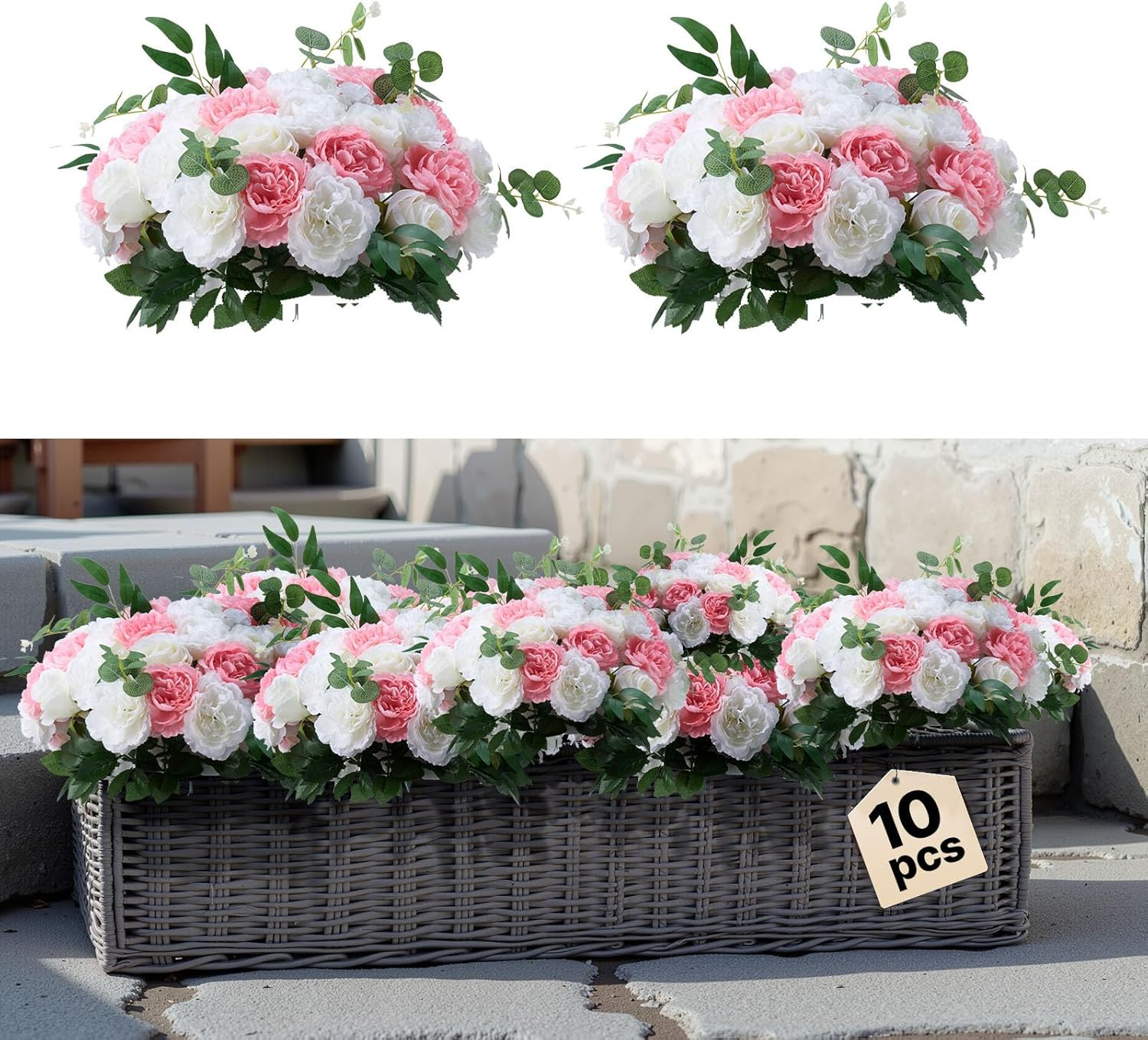 10 PCS Pink & White Rose Flower Ball Centerpieces for Weddings & Home Decor