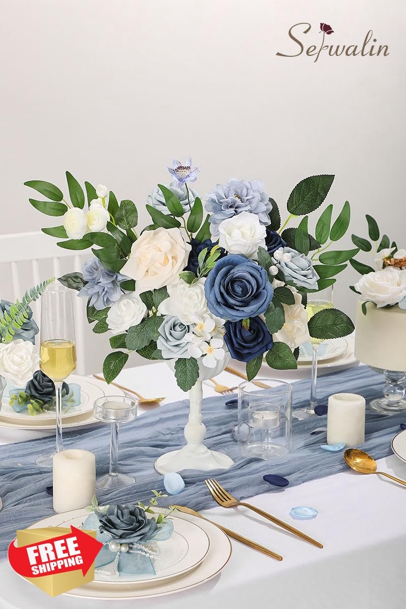 Serwalin Dusty Blue Navy White Flowers 1 Box