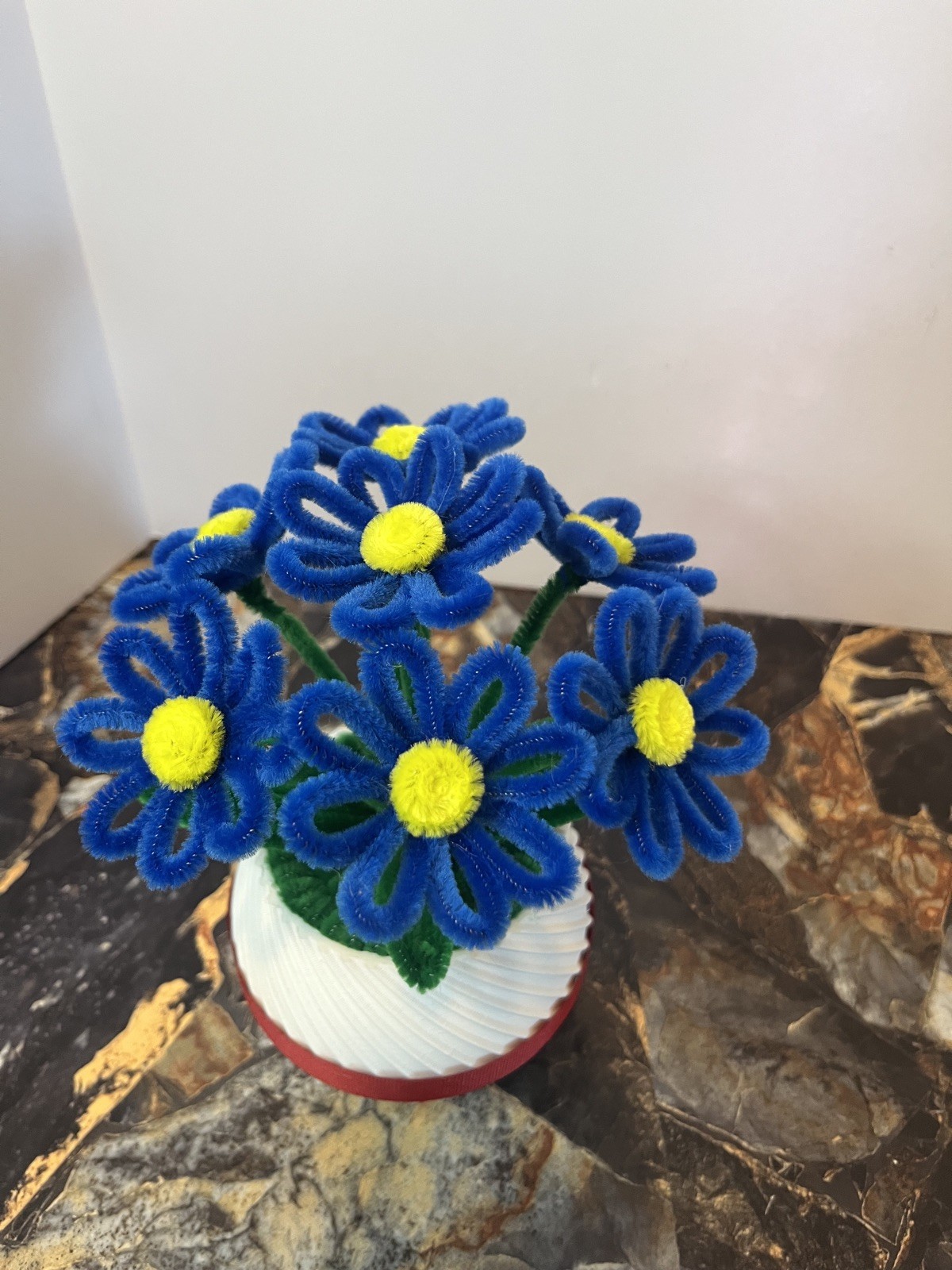 Blue Velvet Pipe Cleaner Flower Bouquet – Handmade Craft in Pot