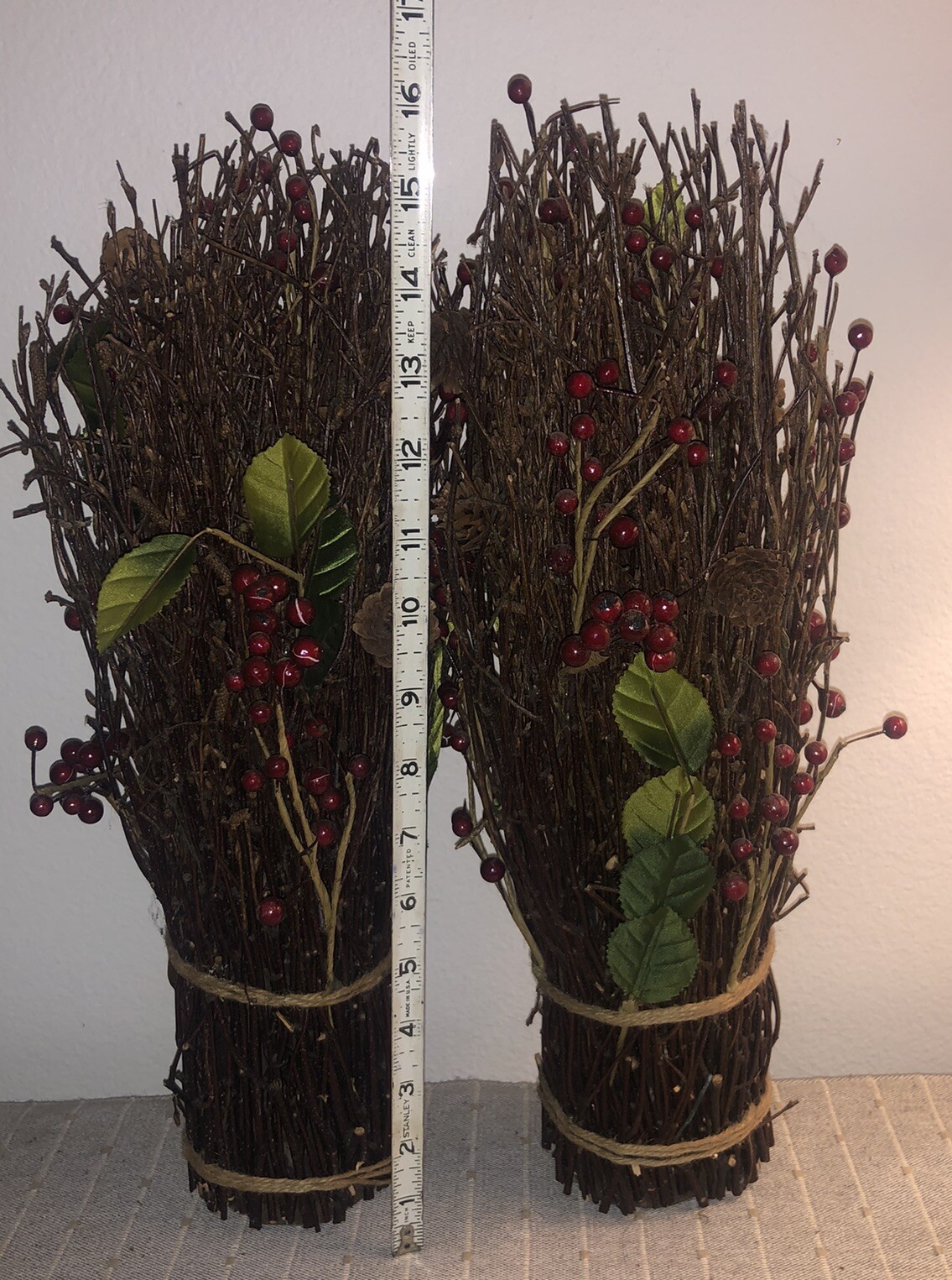 Birch Twigs Red Berries Bundles Free Standing Winter Rustic Primitive Home Decor