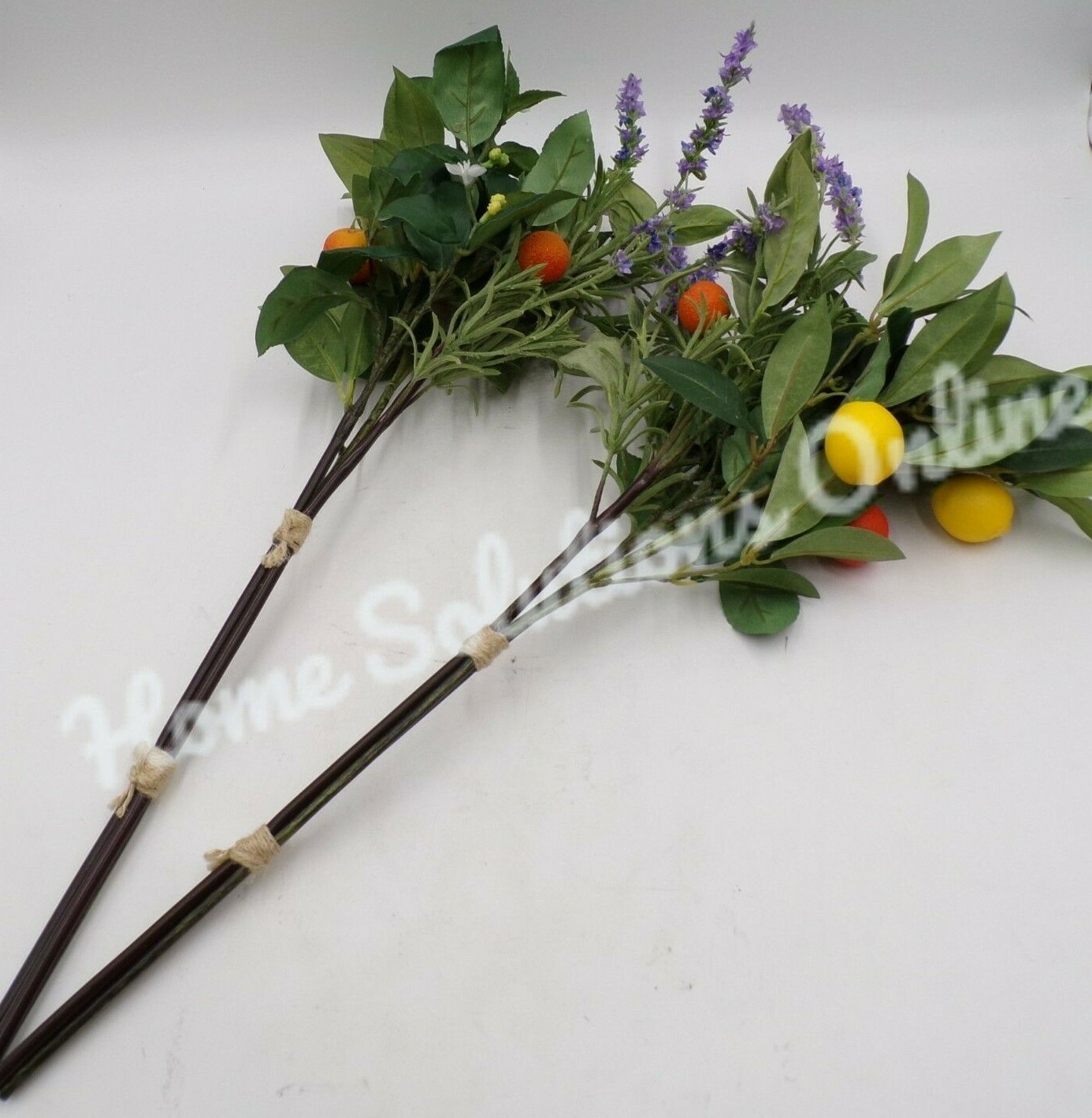 Pottery Barn Faux Citrus Lemon and Lavender Plant Stem Bunch Bouquet S/2 #5024B