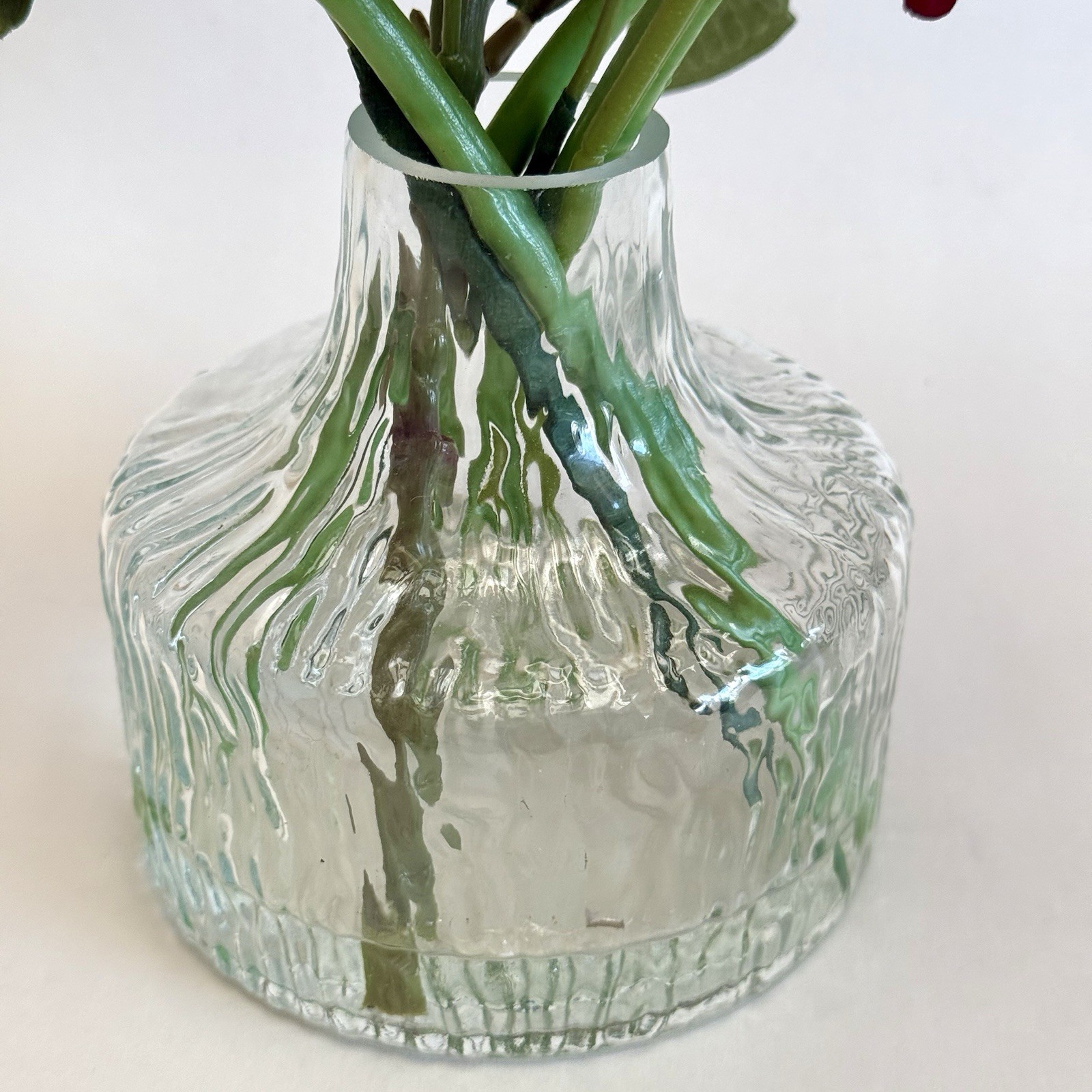 Artificial Tropical Flower Arrangement in Textured Glass Vase Pink Orange 10”