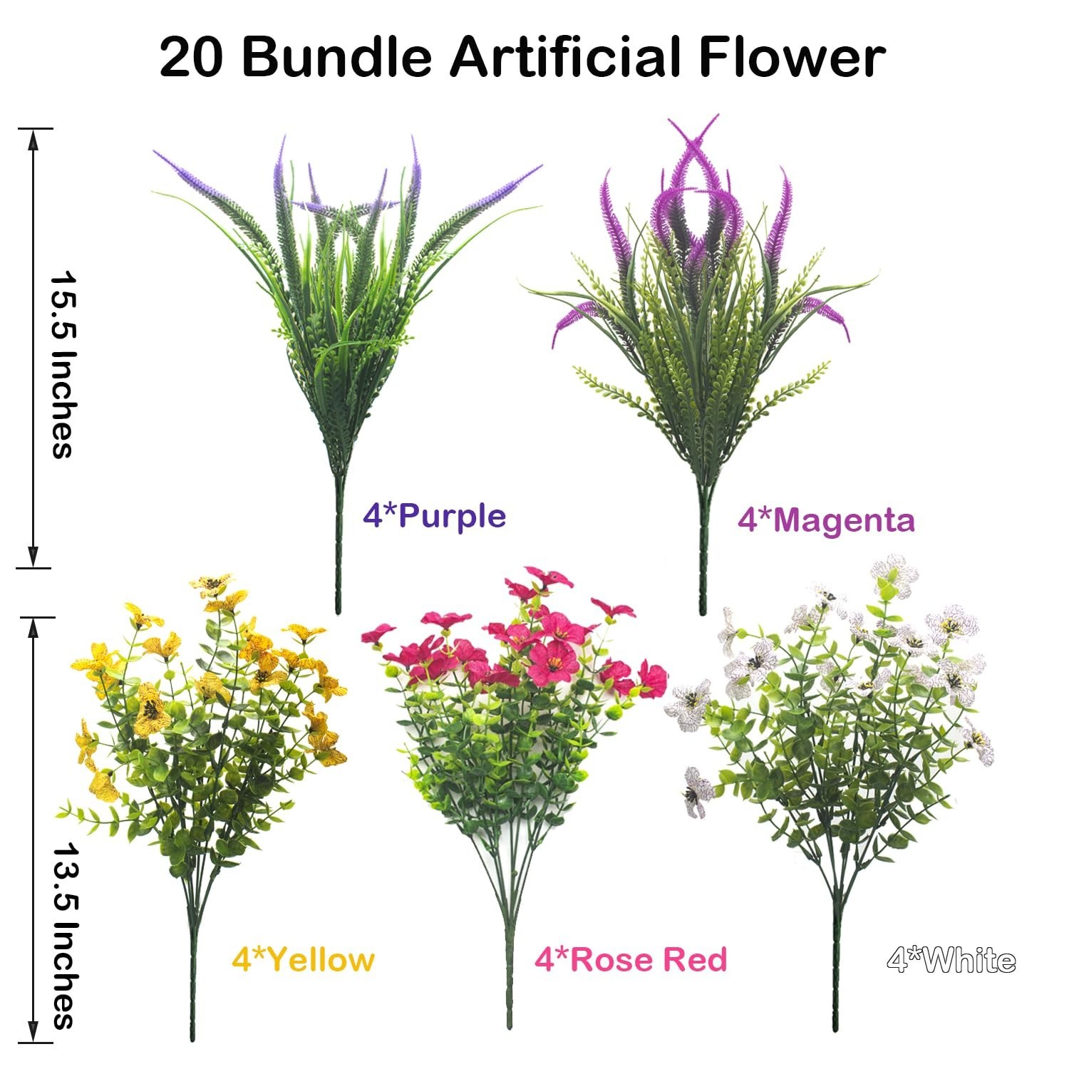 20 Packs UV Resistant Artificial Flowers – Realistic Fake Plants for Garden Deco
