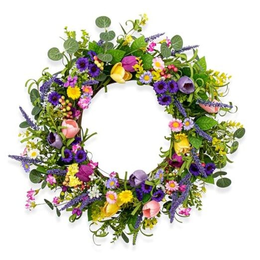 Artificial Spring Wreath 22 Inch Spring Wreaths for Front Door Tulip Wreath