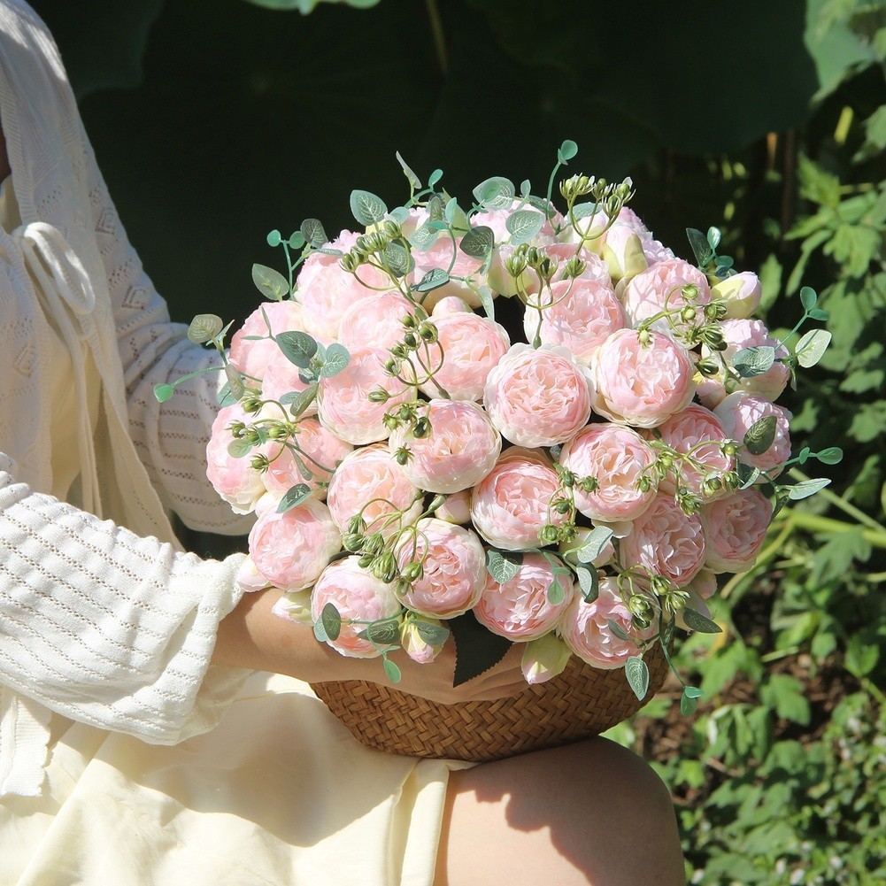 5 Head Peony Rose Bouquet Artificial Flowers for Weddings and Home Decor