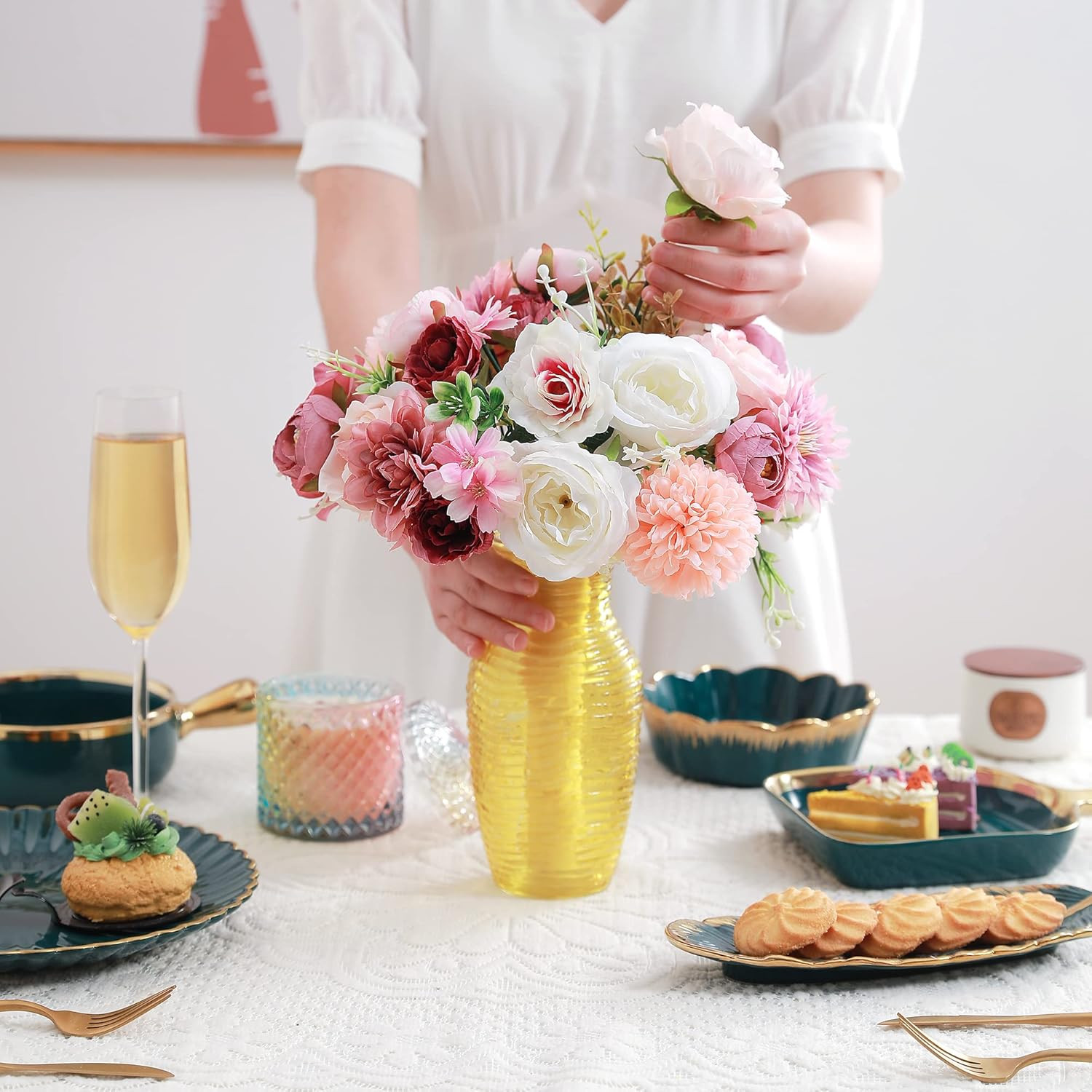 Artificial Flowers Combo, Fake Flowers for DIY Tables Centerpieces Baby Shower B