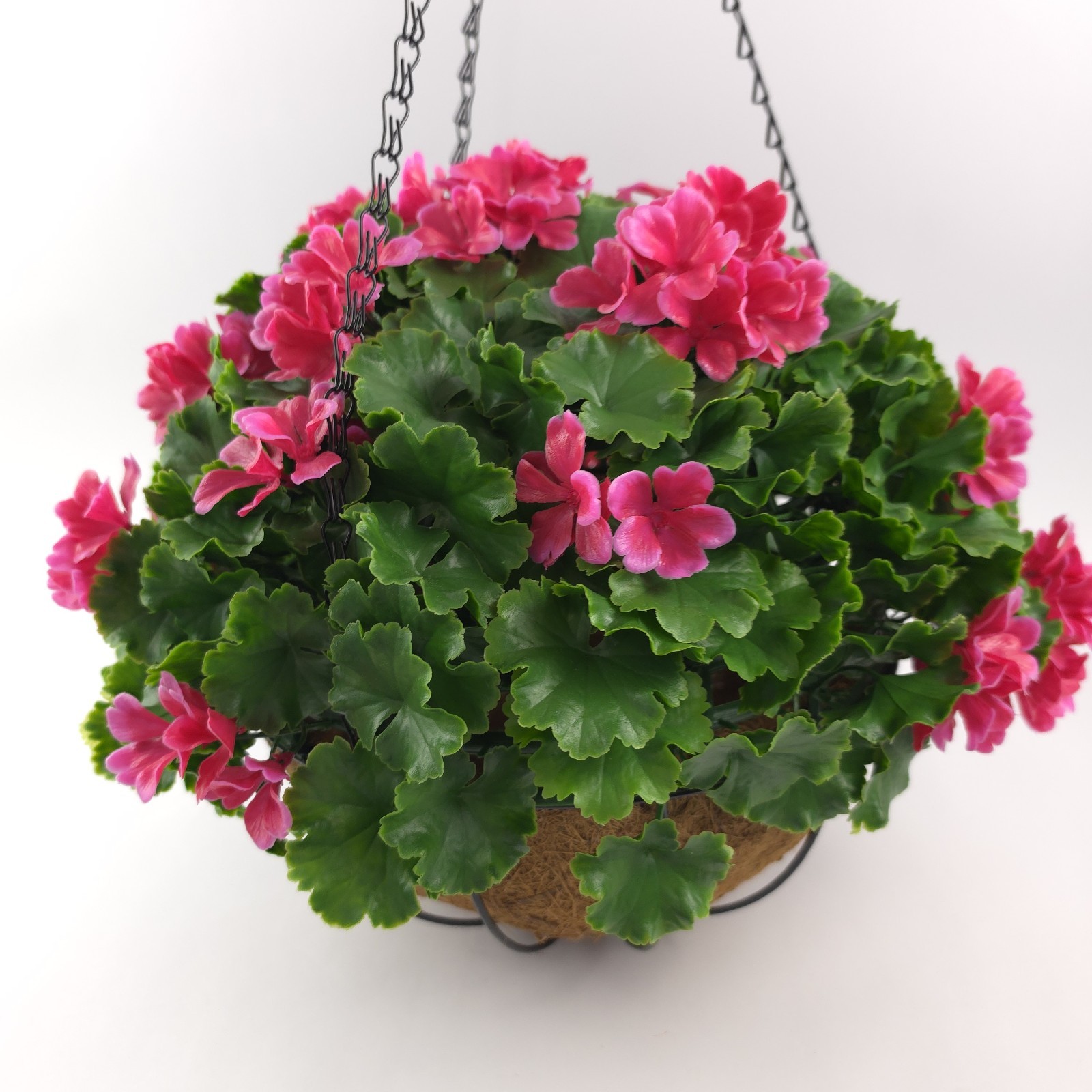 Wicker Park 17″ Faux Pink Geranium Floral Indoor/Outdoor Spring Hanging Basket