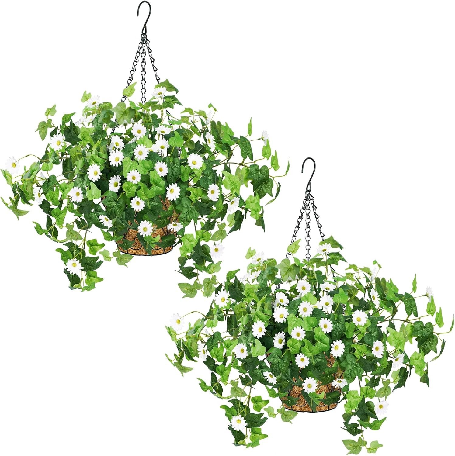 2 Pack Artificial Hanging Flowers with Baskets for Outdoors UV Resistant Fake…