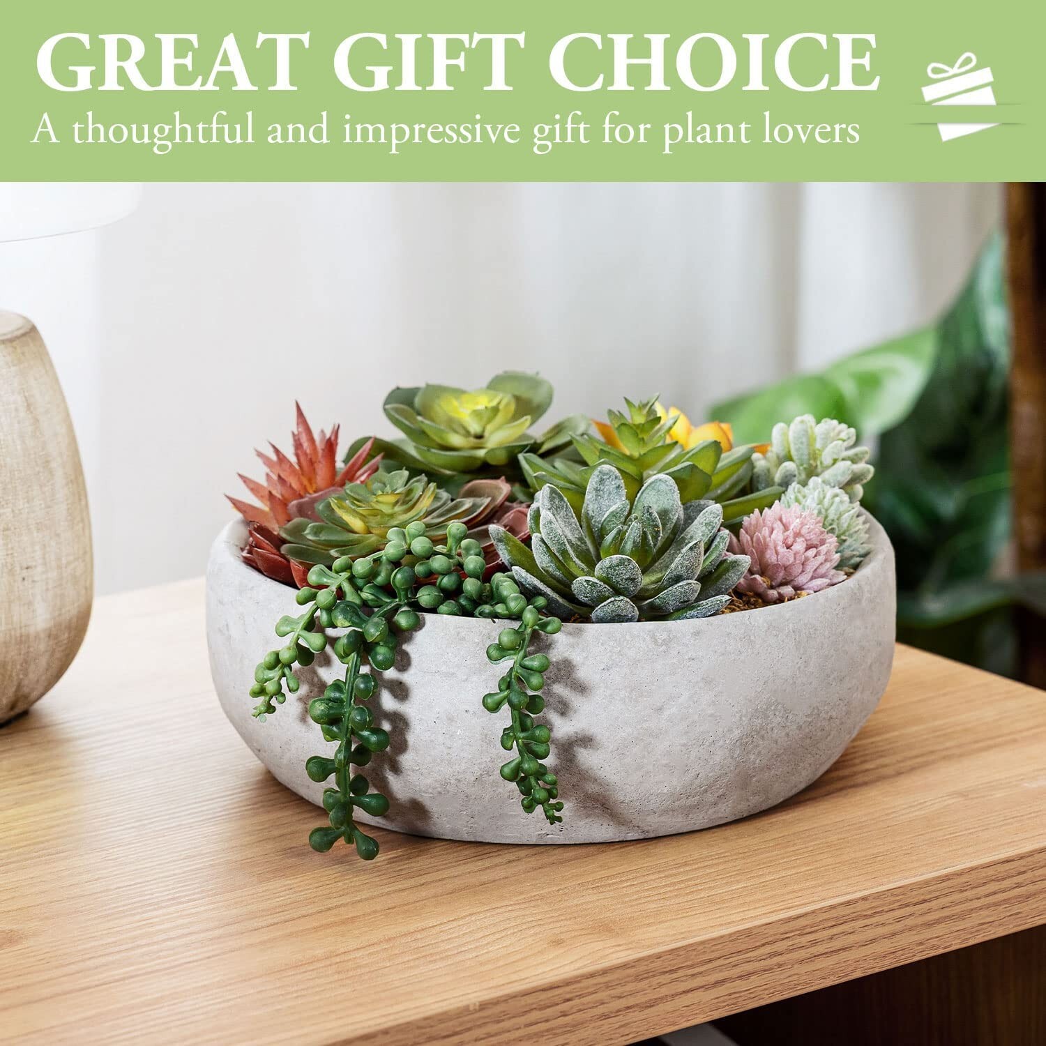 MyGift 8-Inch Artificial Succulent Plant Arrangement in Concrete Pot