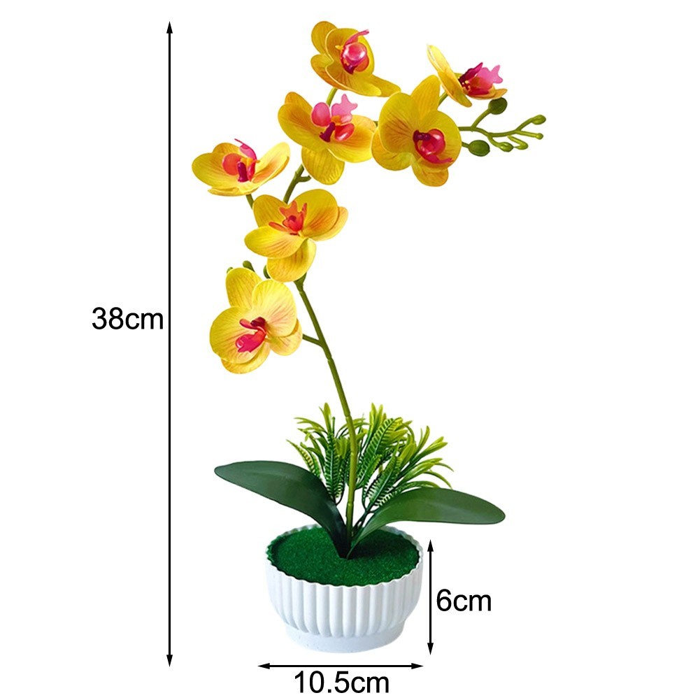 Orchid Artificial Plant Potted for Living Room Office Desk 38 10.5 6cm Plastic