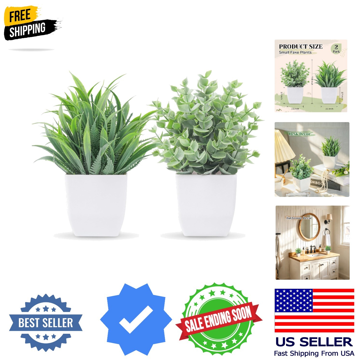 2 Pack Fake Plants Small Plants for Bathroom Office Decor | Mini cute faux pl…