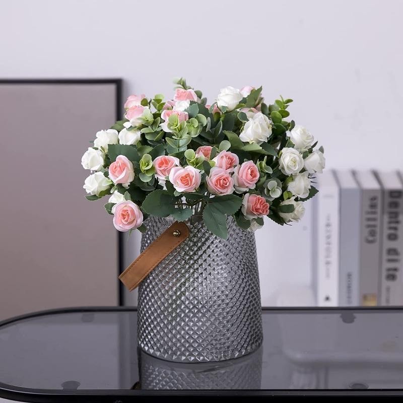 10 Head Artificial Silk Rose Peony Eucalyptus Bouquet Wedding Home Party Decor