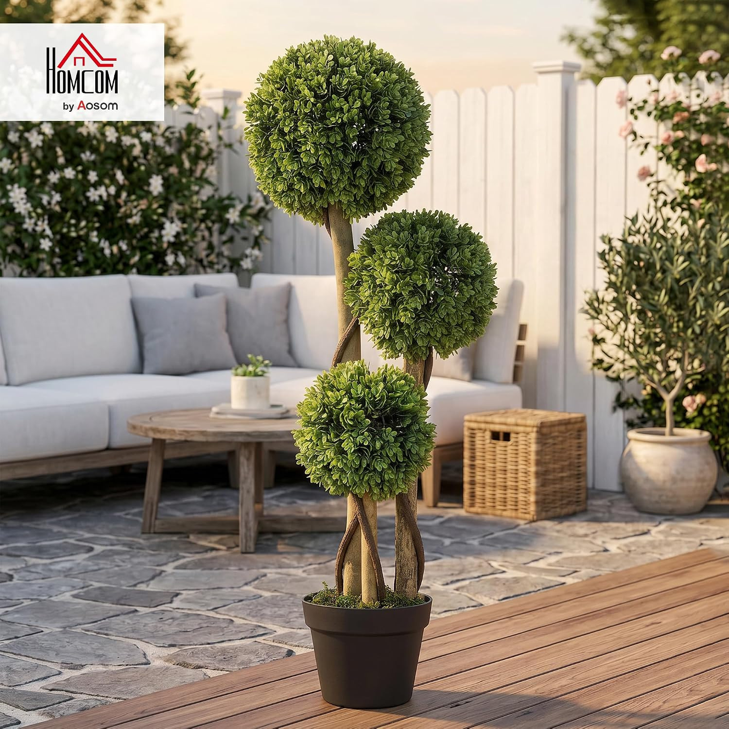 Artificial Plant 3 Ball Boxwood Topiary Tree Outdoor Light Green | Indoor & Outd