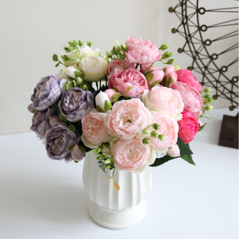 9 Heads Silk Peony Artificial Flowers Wedding Bouquet Home Party Outdoor Decor