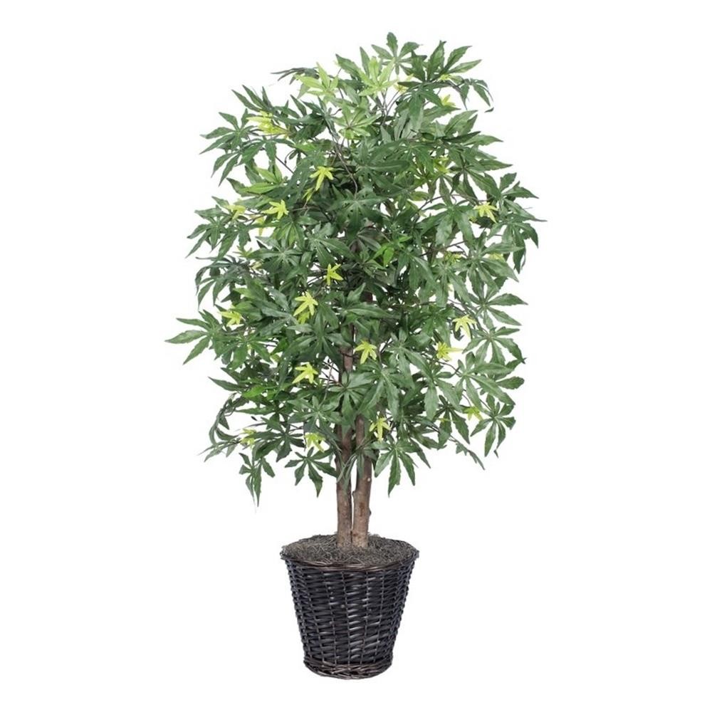 Vickerman 4′ Artificial Japanese Maple Bush with Rattan Basket in Green