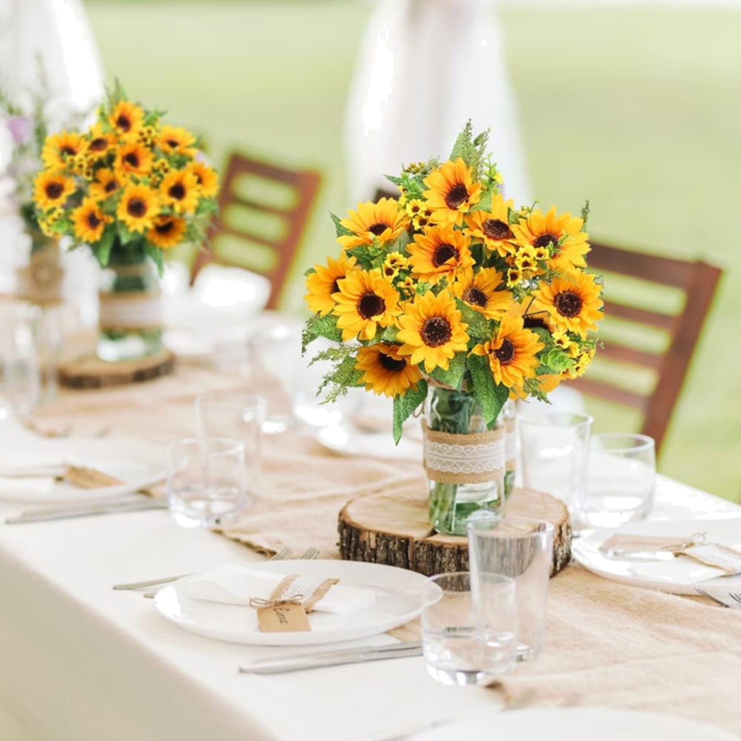 2 Bunches of Realistic Sunflowers – Indoor/Outdoor Centerpieces for All Seasons