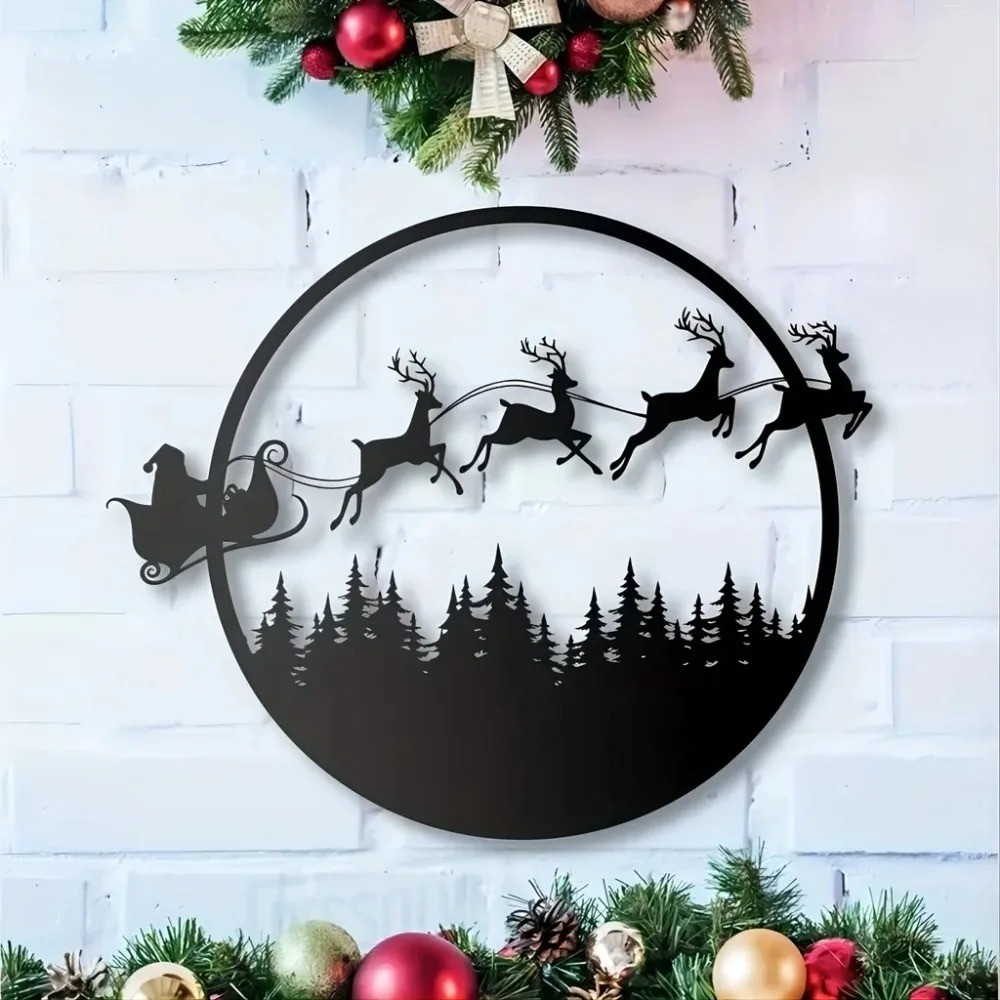 Large Round Merry Christmas Metal Wall Sign – Festive Home Decor