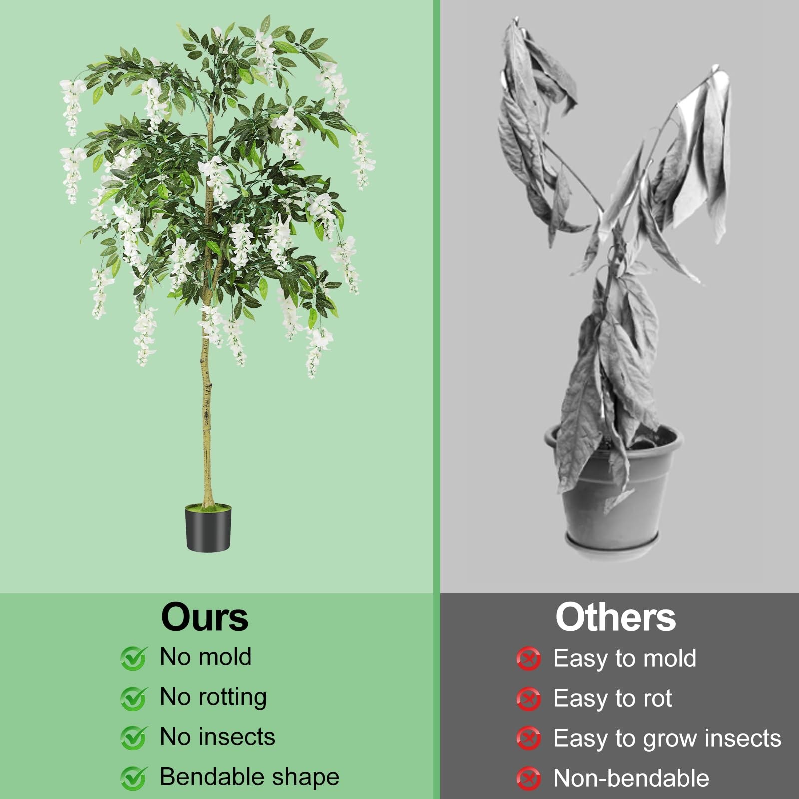 6FT Ficus Tree Artificial Indoor Tall Faux Wisteria Tree in Nursery Pot Fake …