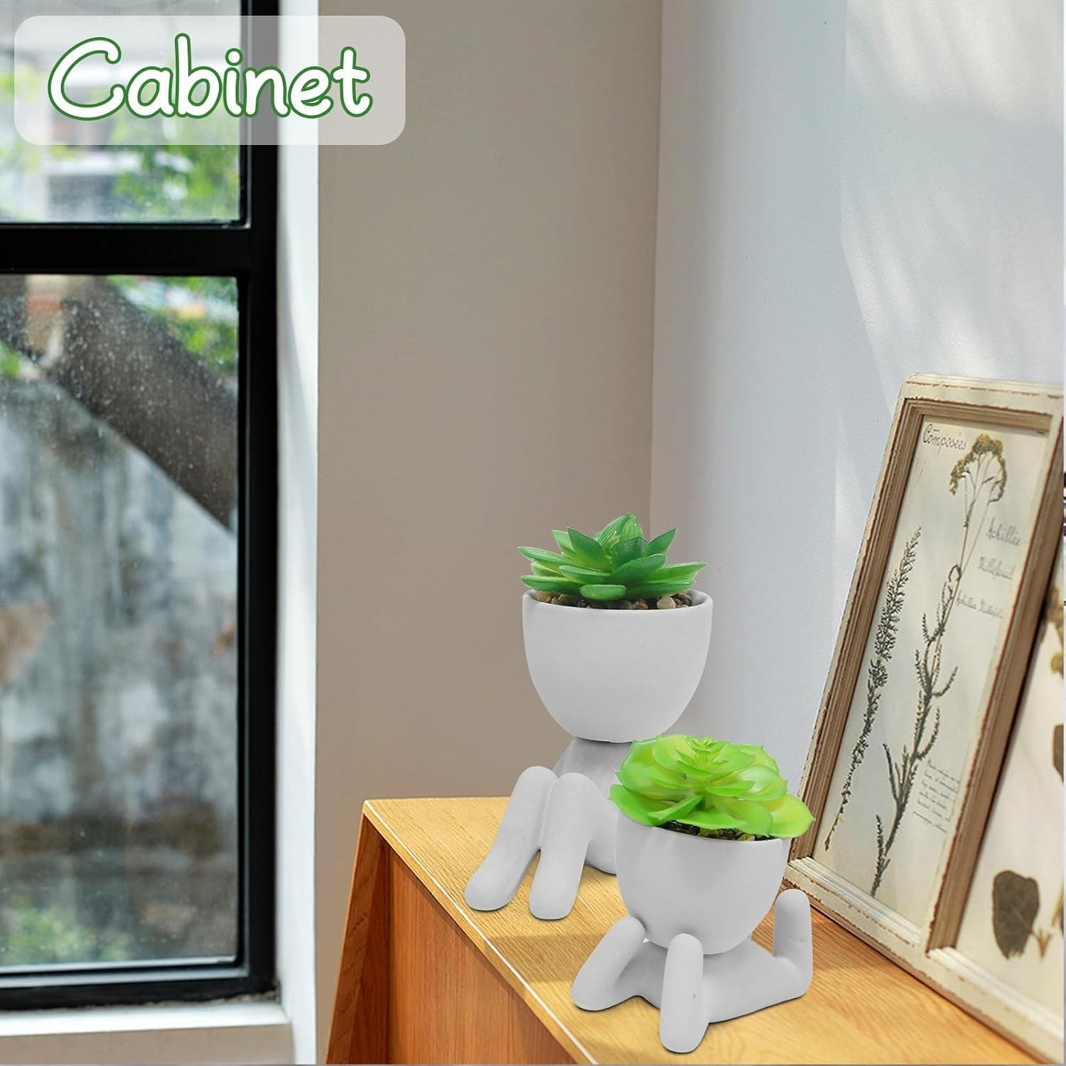 2 Count Decorative Succulents with Artistic Human-Shaped Pots for Home & Office