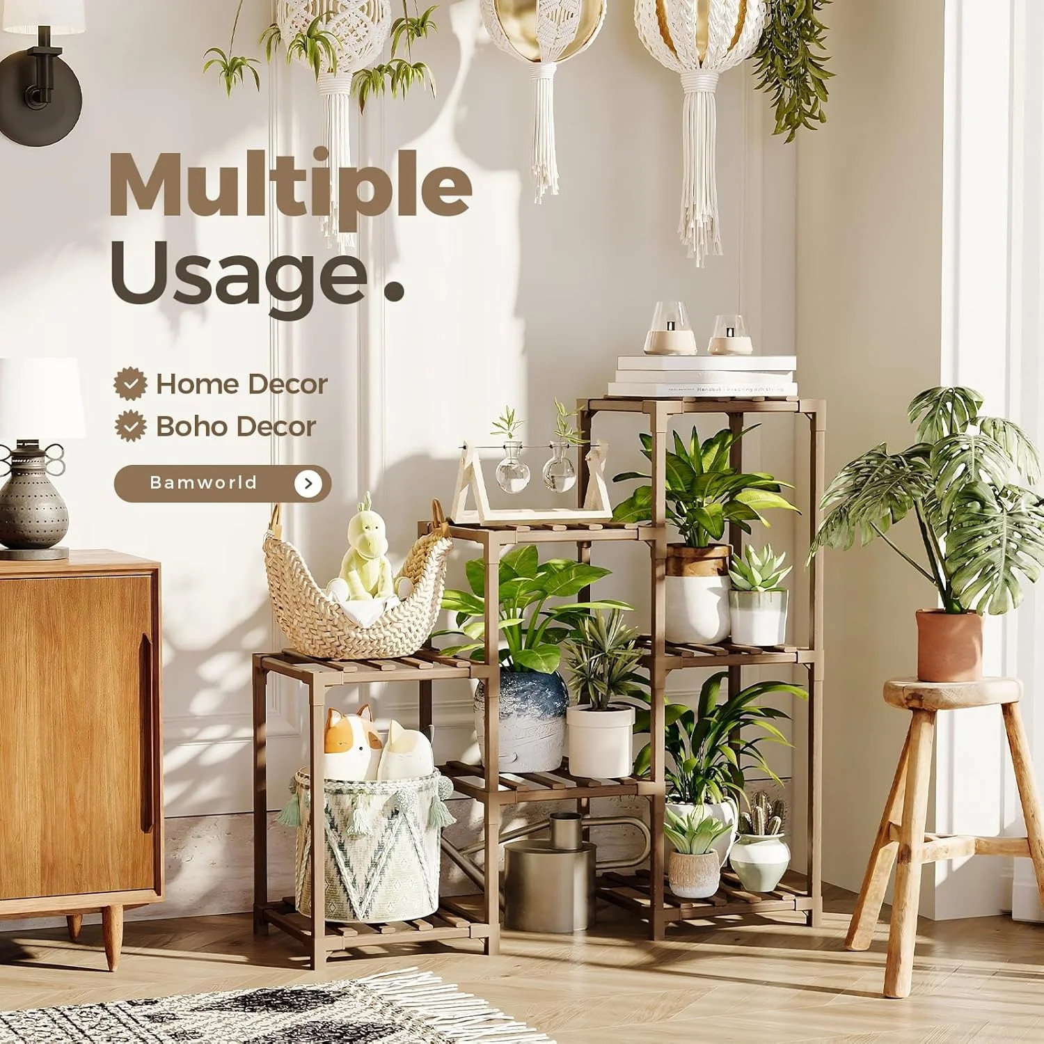 Plant Stand Indoor Plant Shelf Outdoor Wood Rack 3Tiers Ladder Holder Boho Decor