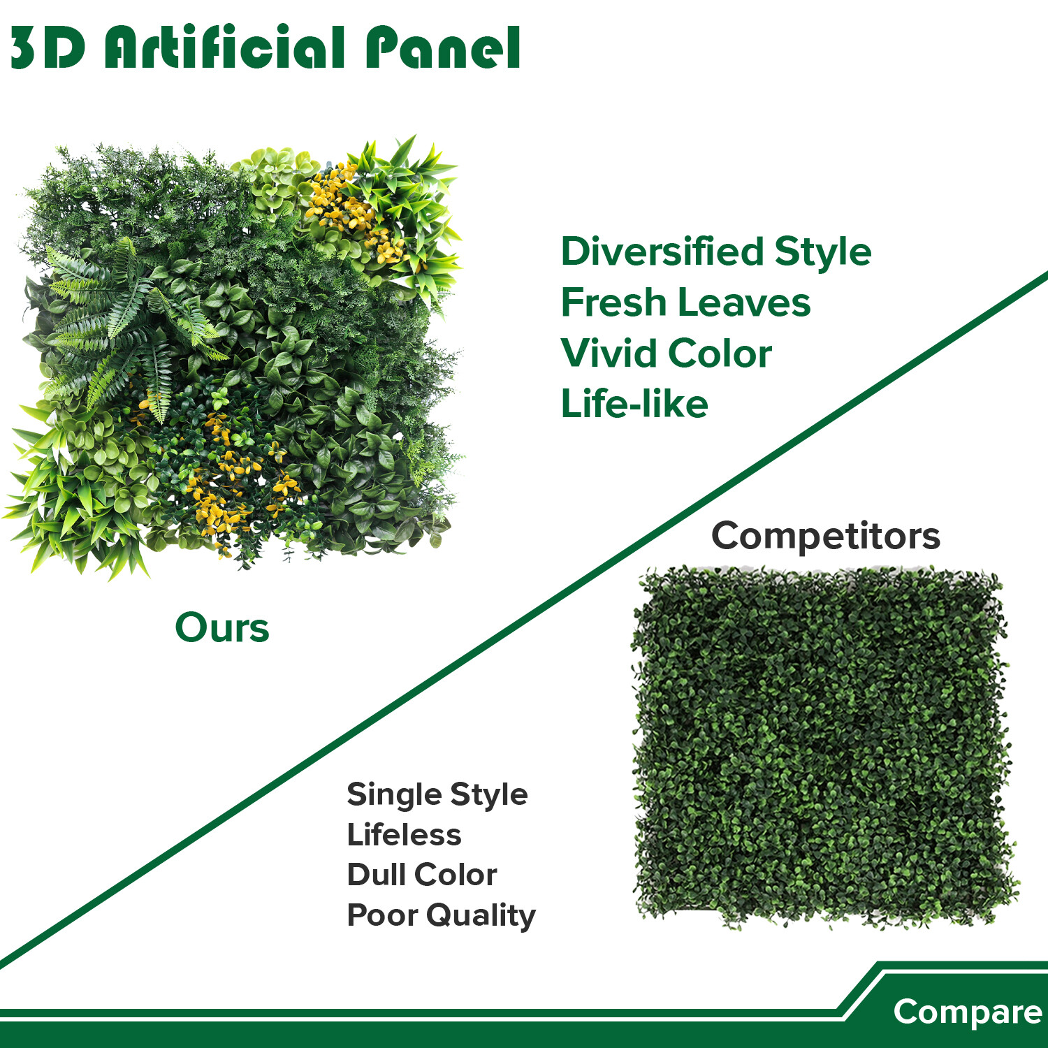 20″ Artificial Grass Mats 3D Mixed Plant Wall Hedge Decor For Home Festival #8