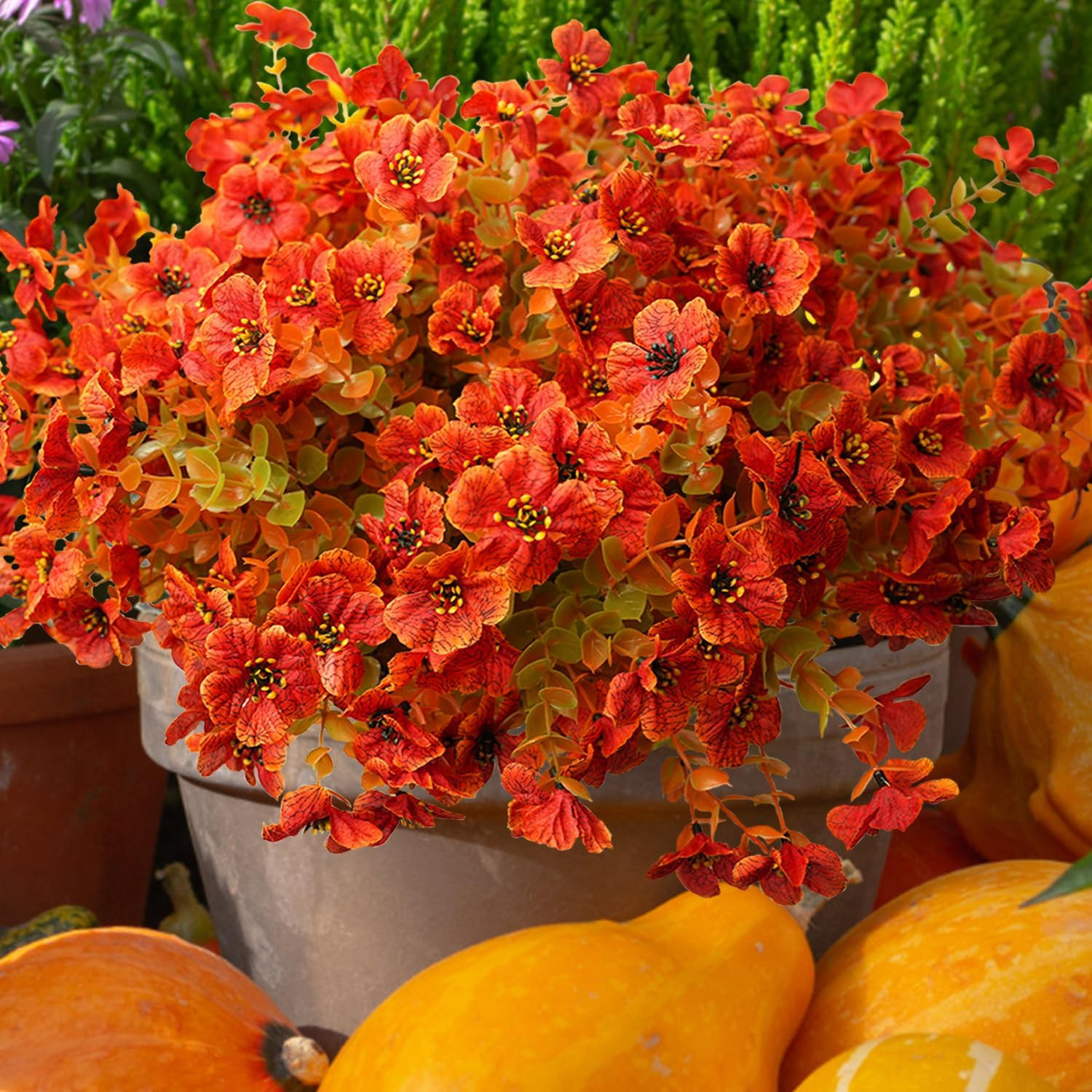 UV Resistant Artificial Flowers – 16 Bundle Fall Red Silk Plants for Home Decor