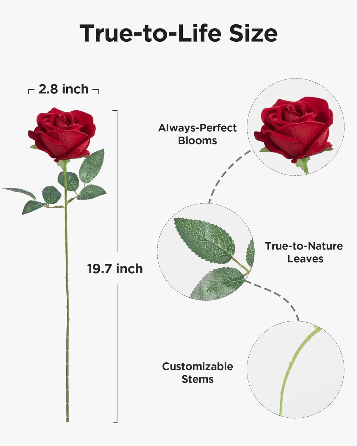 50 Pcs Red Roses Artificial Flowers, Fake Velvet Silk Rose Bulk Faux Flower f…