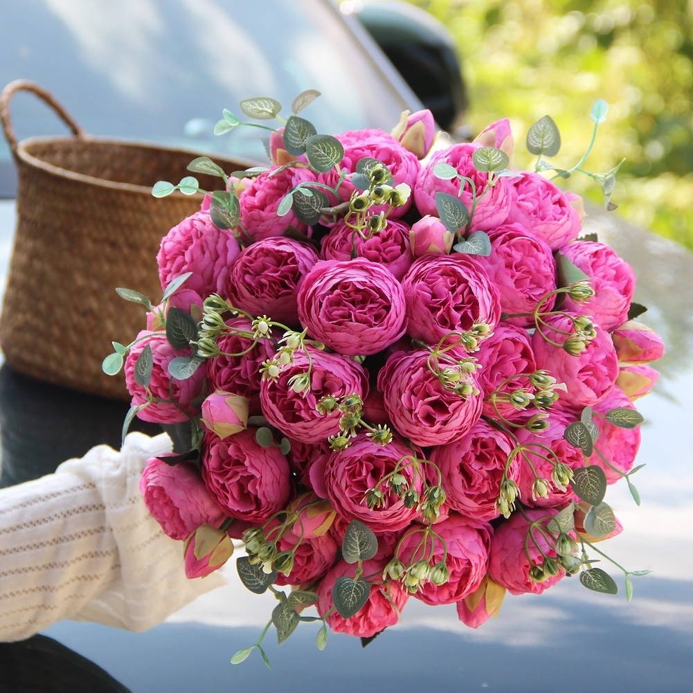 5 Head Peony Rose Bouquet Artificial Flowers for Weddings and Home Decor