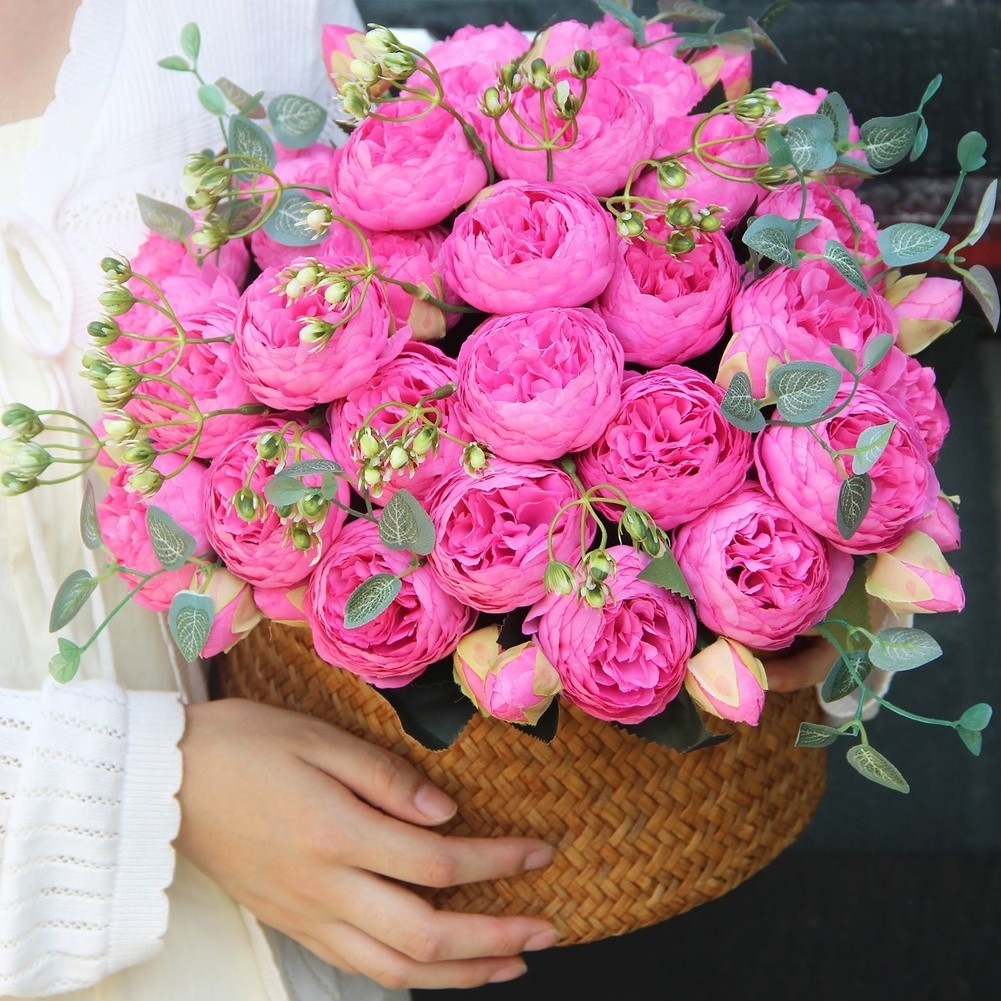 5 Head Peony Rose Bouquet Artificial Flowers for Weddings and Home Decor