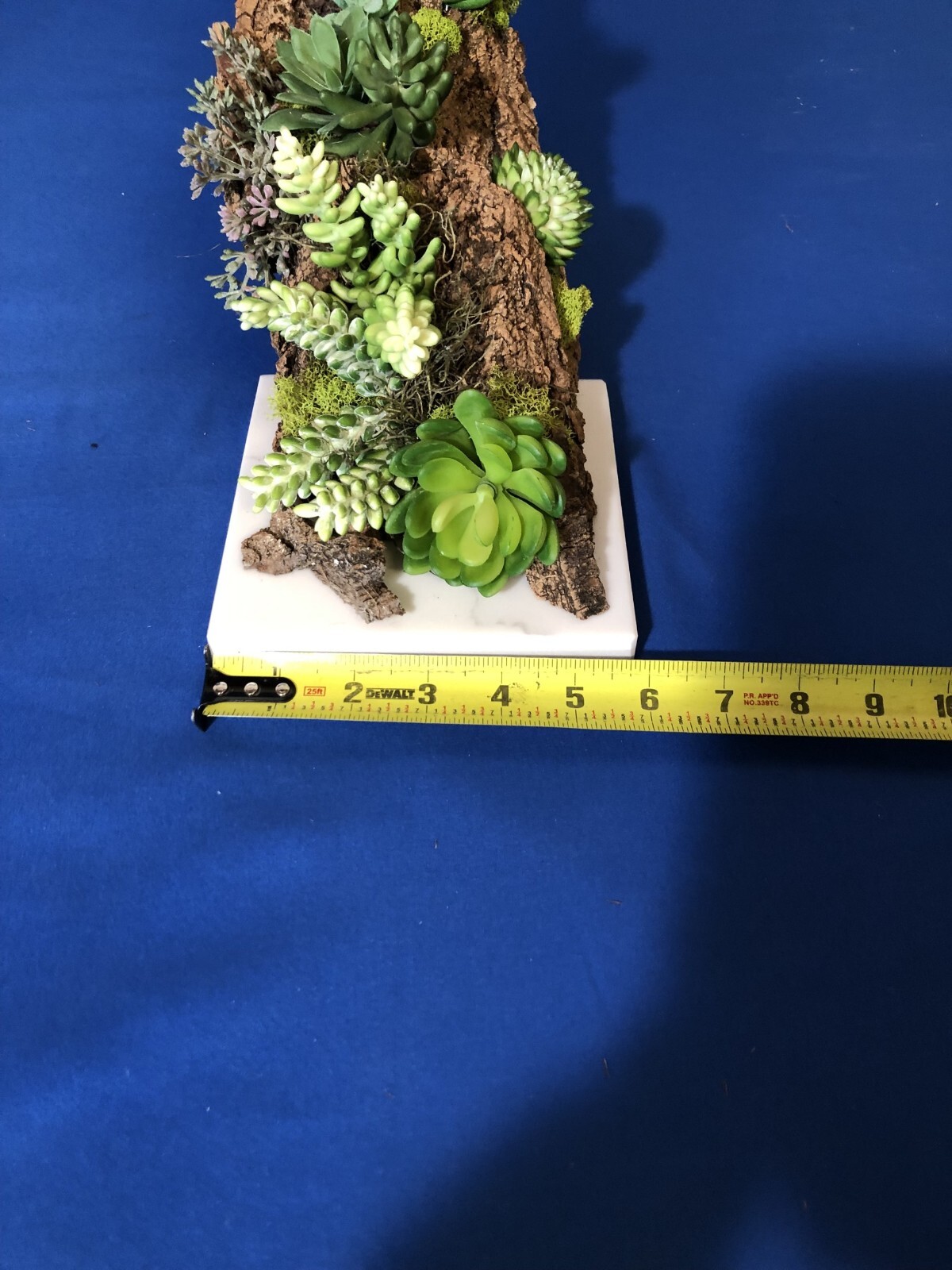Artificial Succulent Air Plant Home Office Mounted on Real Wood Bark and Stone