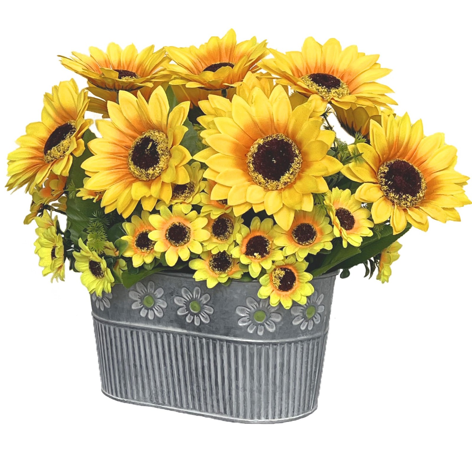 Artificial Sunflower Arrangement in Metal Basket – Realistic Faux Sunflower P…