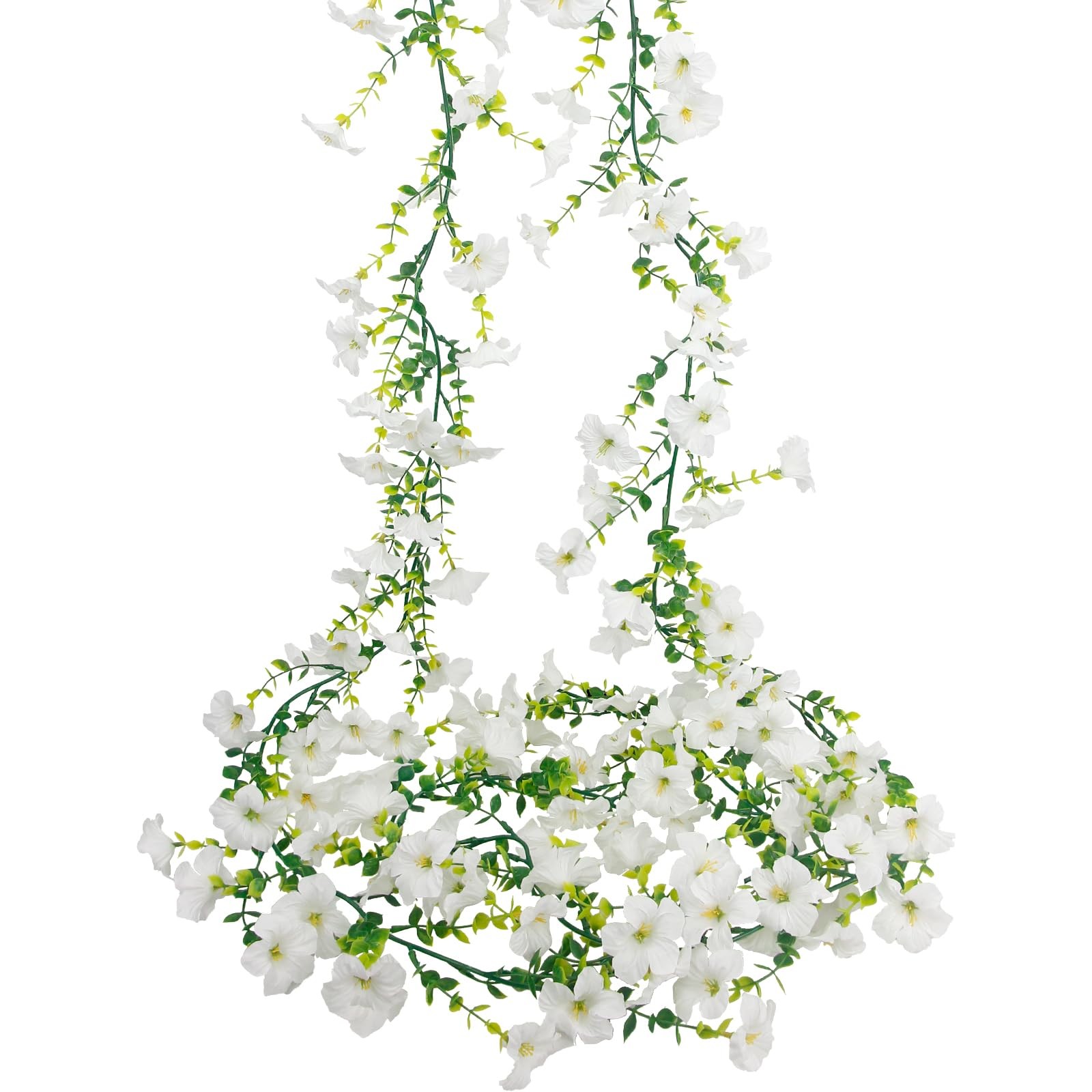 2 Pcs Artificial Vines Outdoors 11.8ft Silk Morning Glory Flowers White Fake …