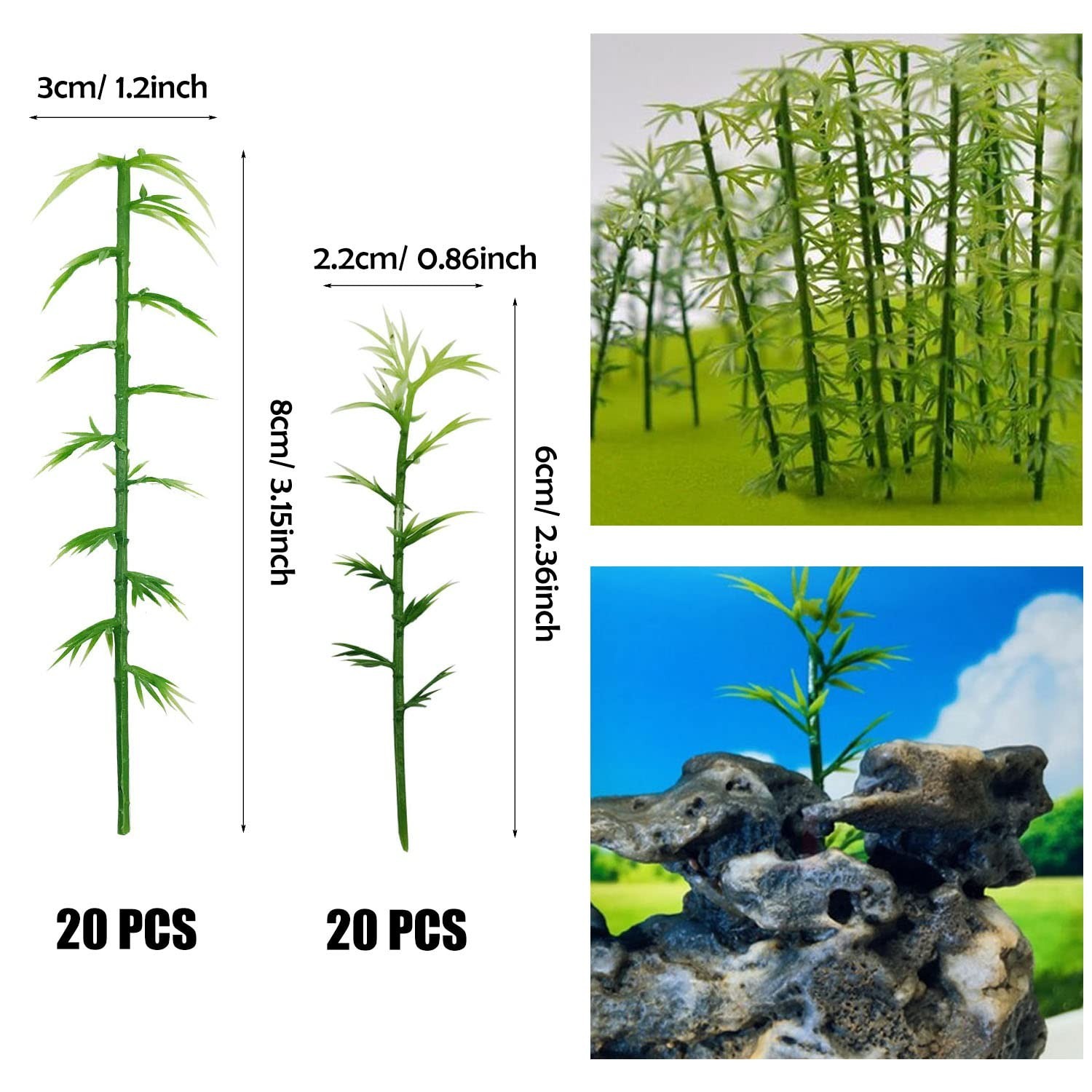 40pcs Model Bamboo Trees Green Plastic Mini Trees Home Decoration NEW