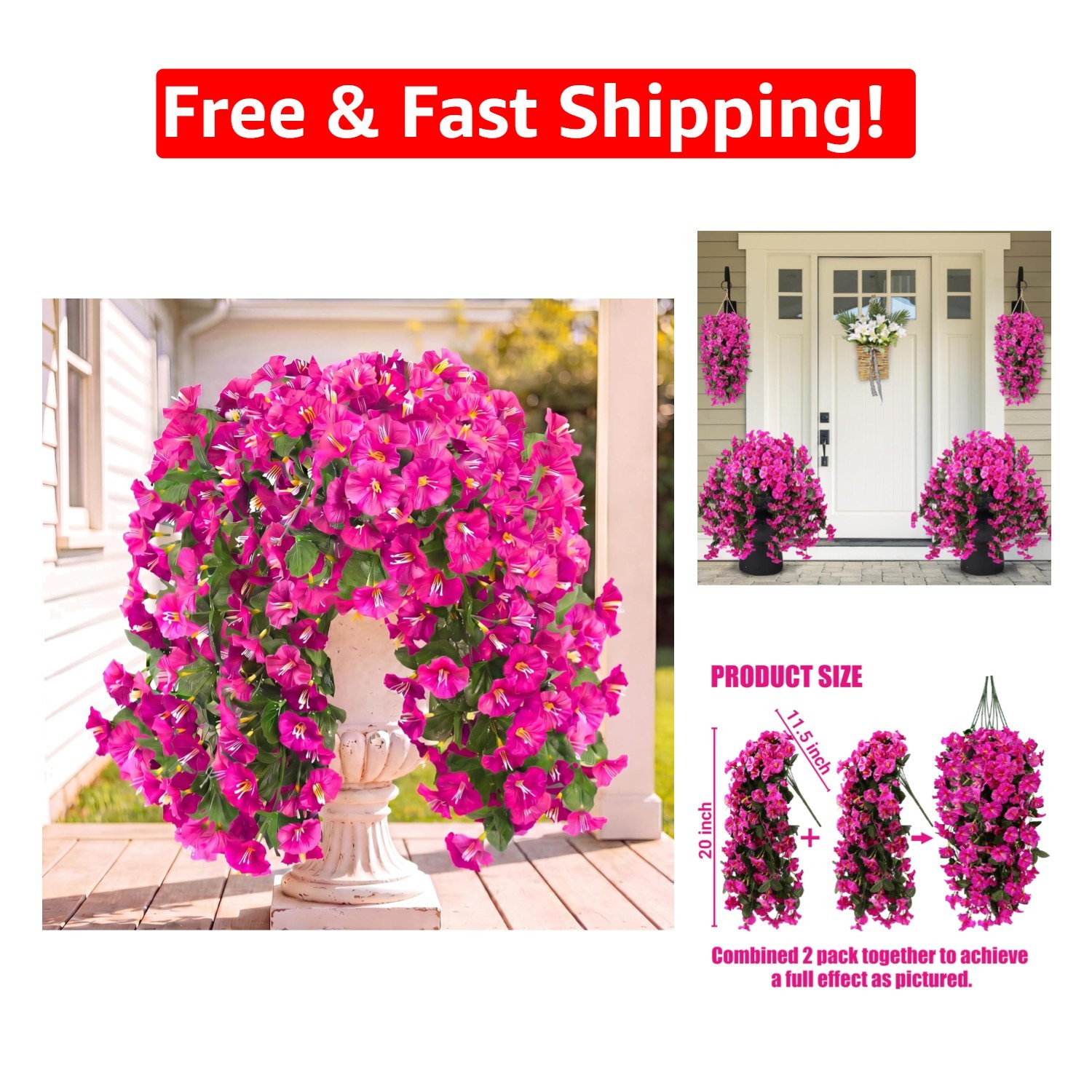 Vibrant 4PCS Faux Silk Morning Glory Hanging Flowers – UV Resistant Decor