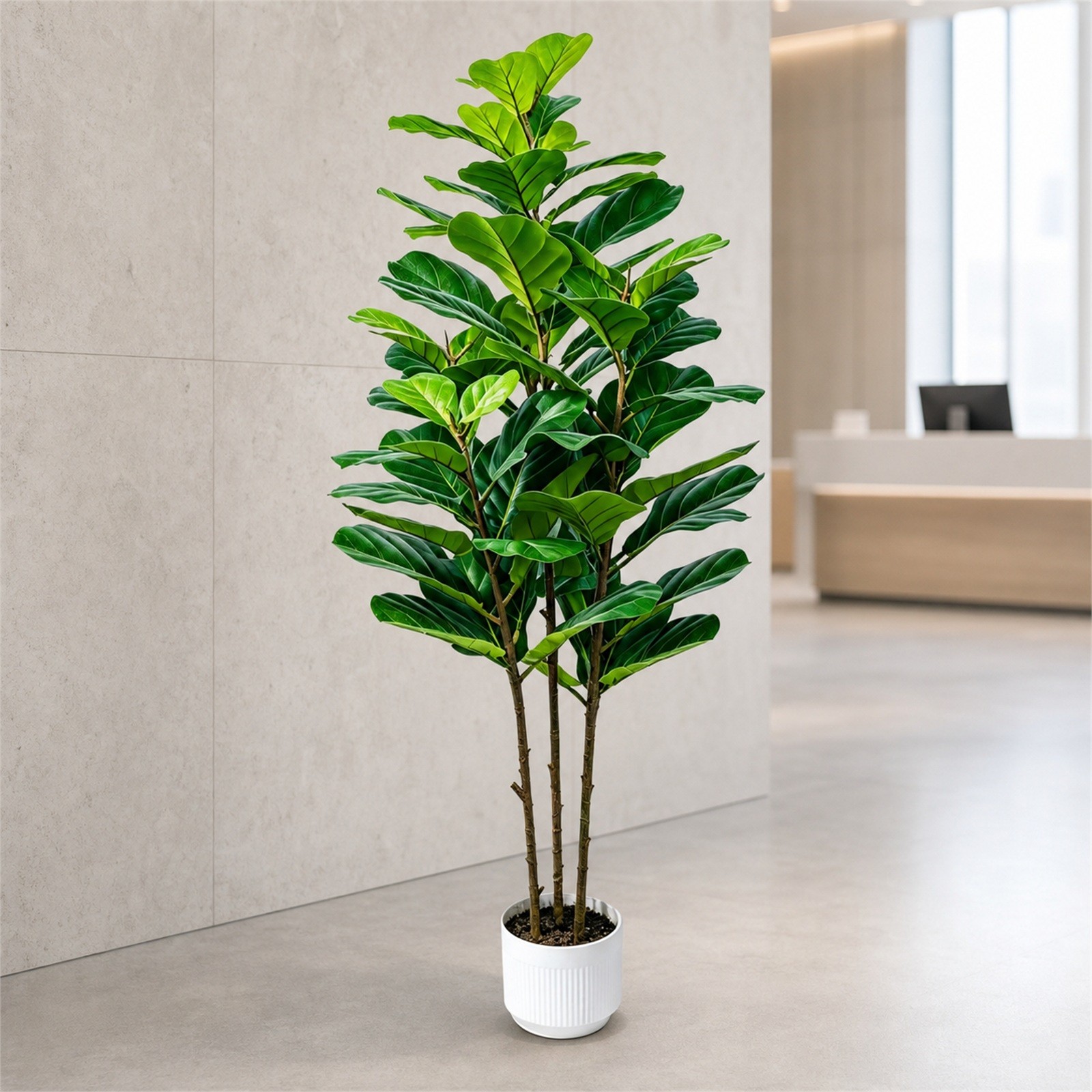 5FT Artificial Ficus Tree Faux Fiddle Leaf Fig Plant in White Pot with Moss
