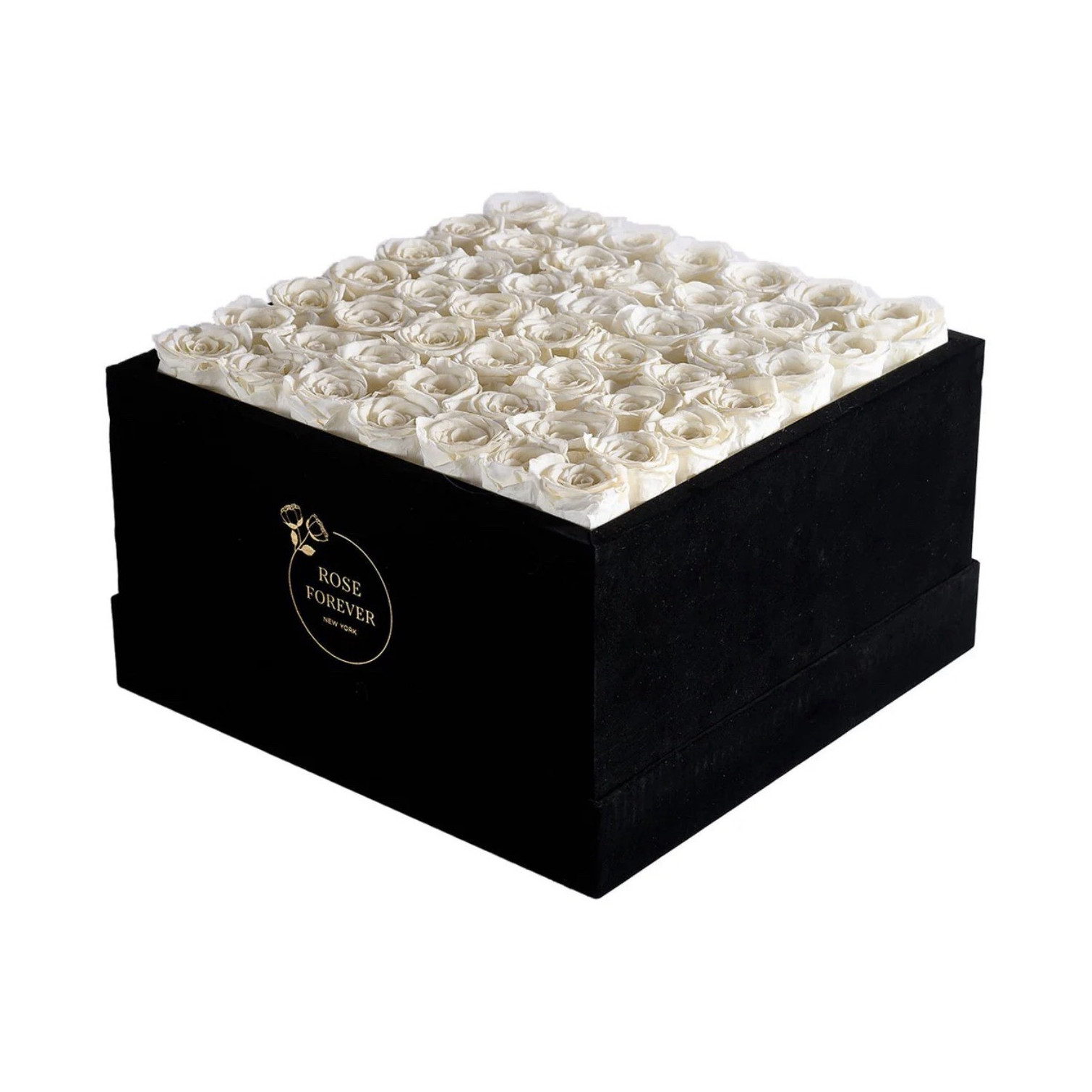 Rose Forever White Artificial Roses Black Square Flower Box Arrangement