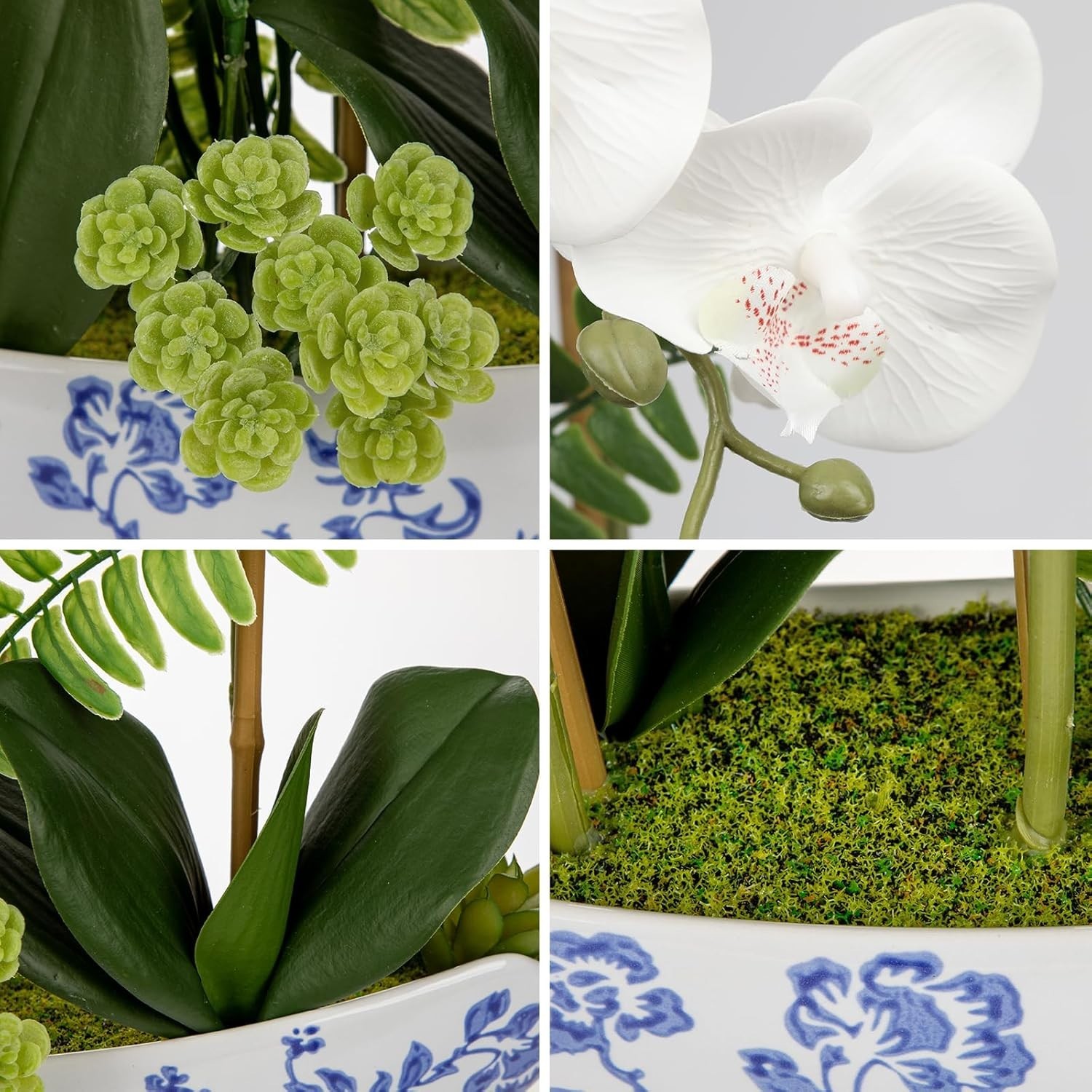 Lifelike 18in White Silk Orchid Centerpiece in Stylish Ceramic Vase for Any Room