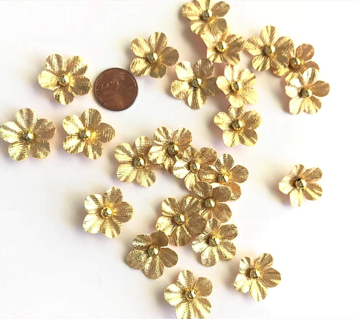 Mini Faux Gold Flower Embellishments, 24 Pcs, Craft Projects, Sewing on Apparel,