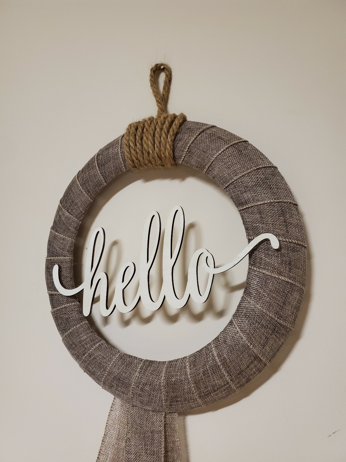 HELLO wreath FLOWER Pink Hydrangeas burlap Decor Front Door Nautical Rope hook