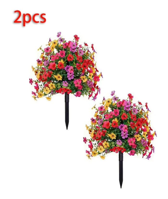 Artificial Violet Flowers with Ground Spike Fake Plants Garden Patio Yard Decor