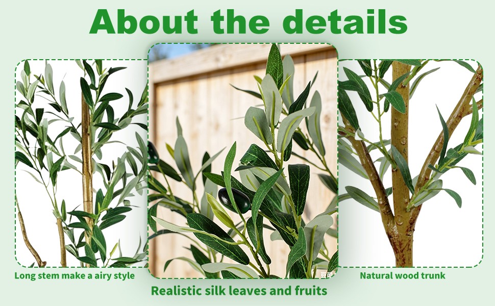 6FT Tall Olive Trees Artificial Indoor Faux Olive Tree Natural Wood Trunk Décor
