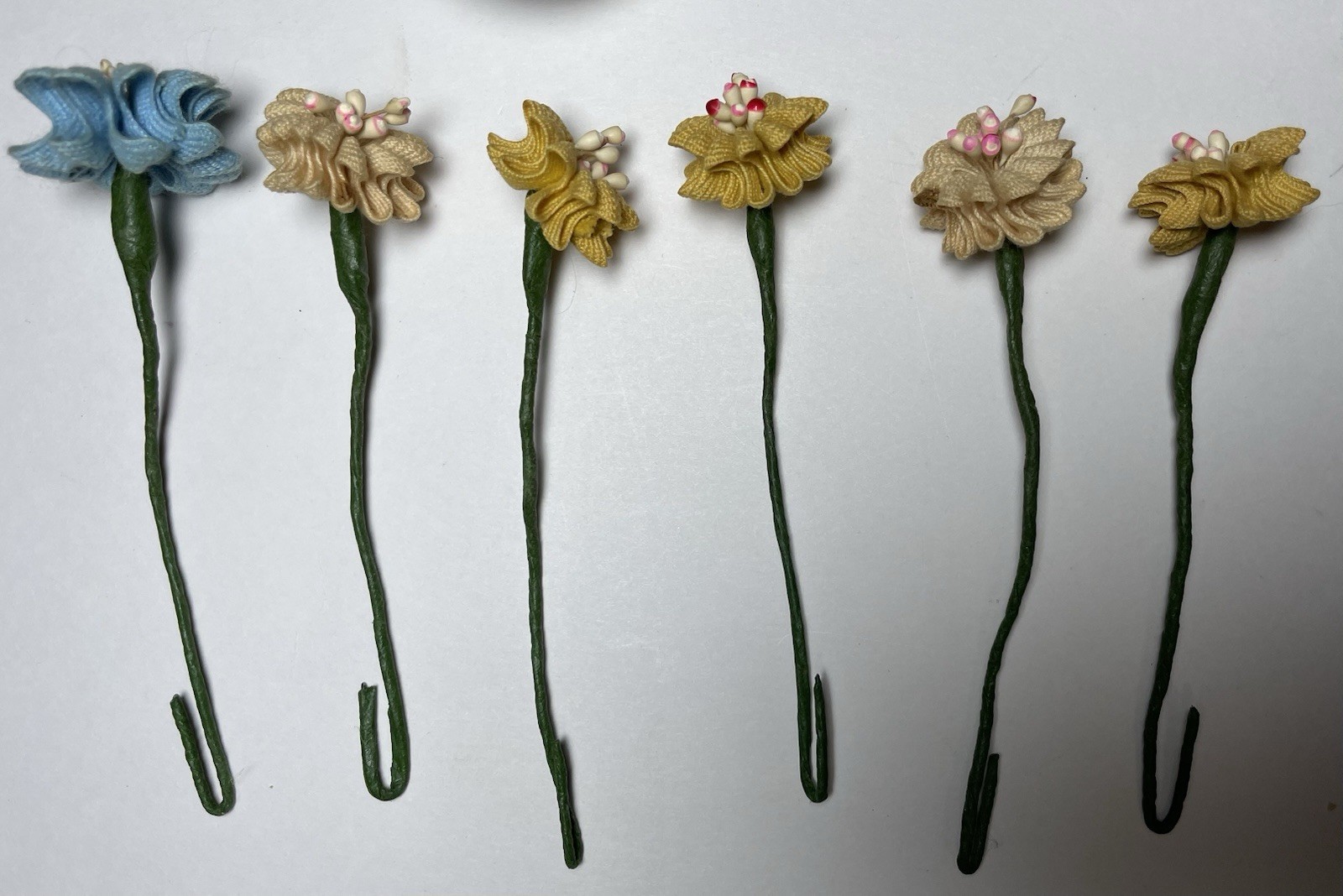 Cloth Flowers and White Ceramic Vase Miniature Decor Made in Japan 4”