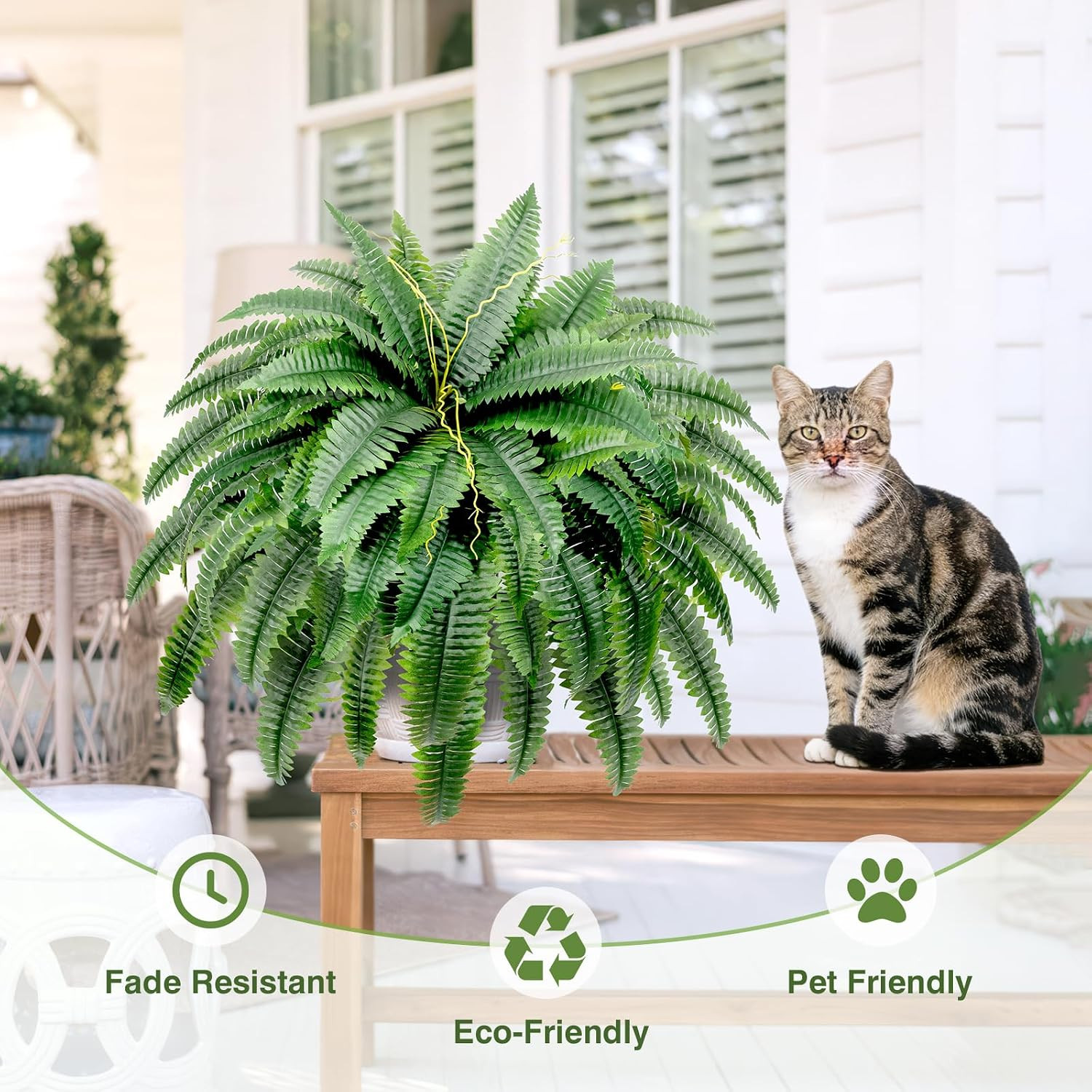 Artificial Boston Fern Bush – Set of 2 45Inch Fake Ferns with 55 Fronds, Large H