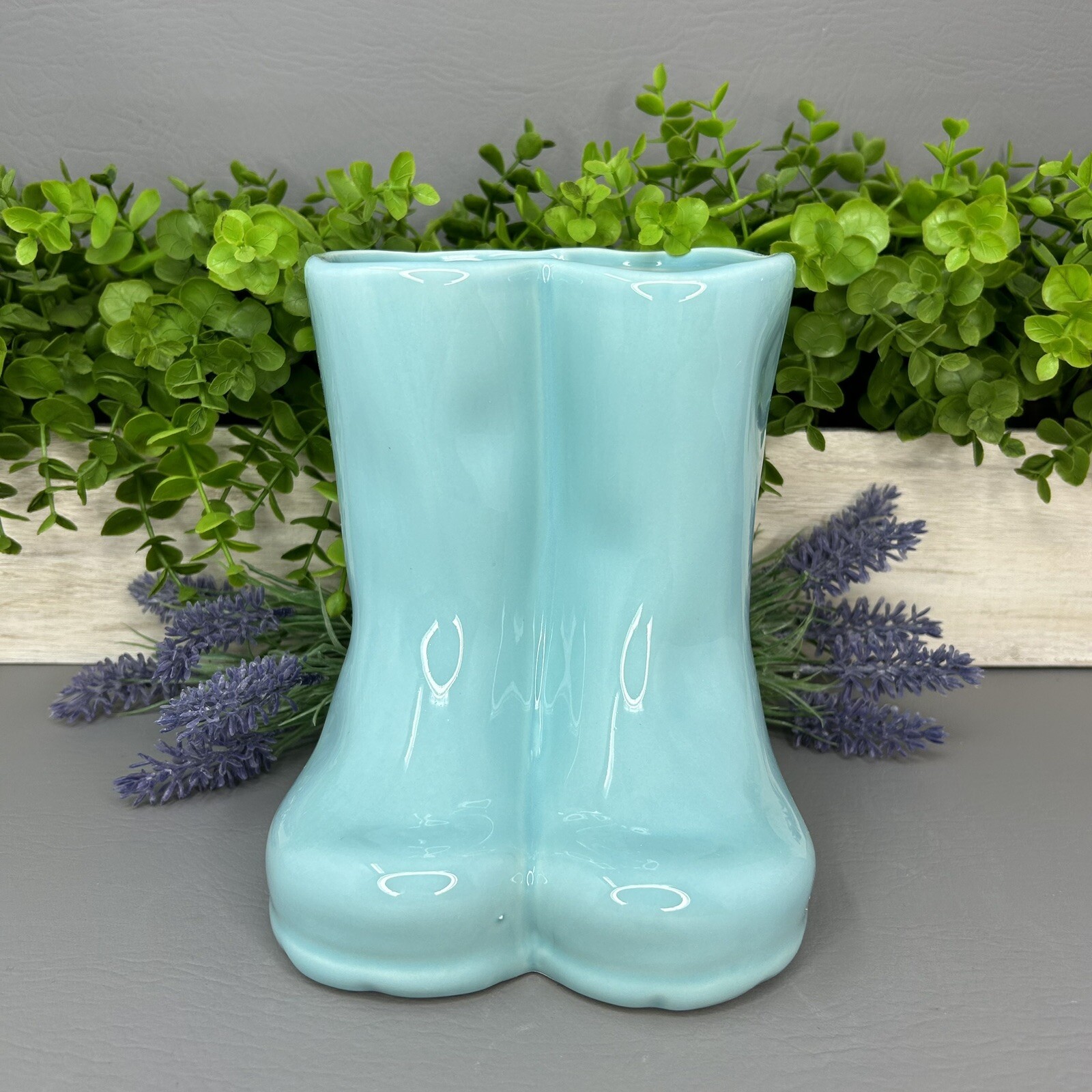 Rae Dunn Rain Boots Herb Planter Ceramic FRESH HERBS Garden Decor ~ Aqua ~ 7″