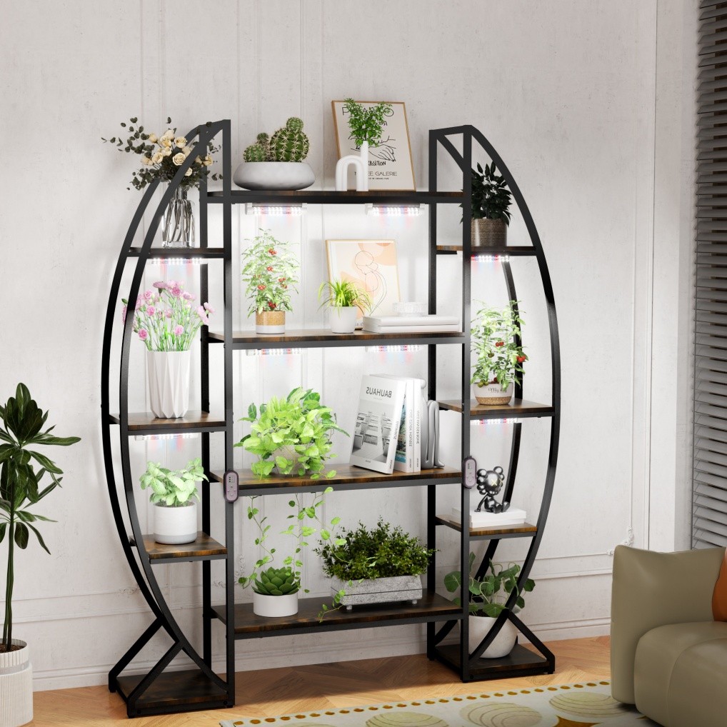 Heavy Duty Plant Stand with Grow Lightstall LED Half-moon Storage Display Shelf