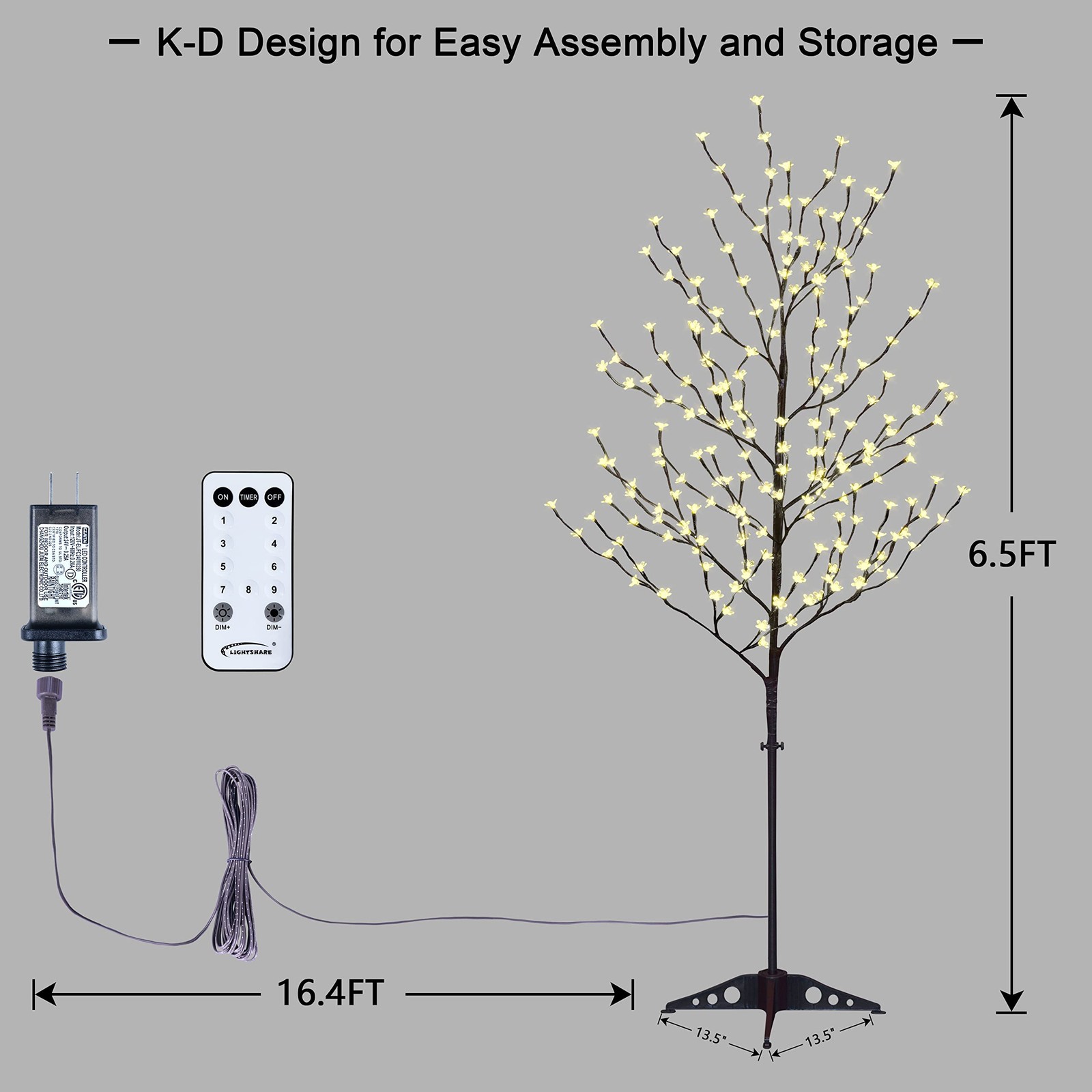 6.5FT LED Lighted Cherry Blossom Tree, 208 LED Warm White to Multicolor, Time…