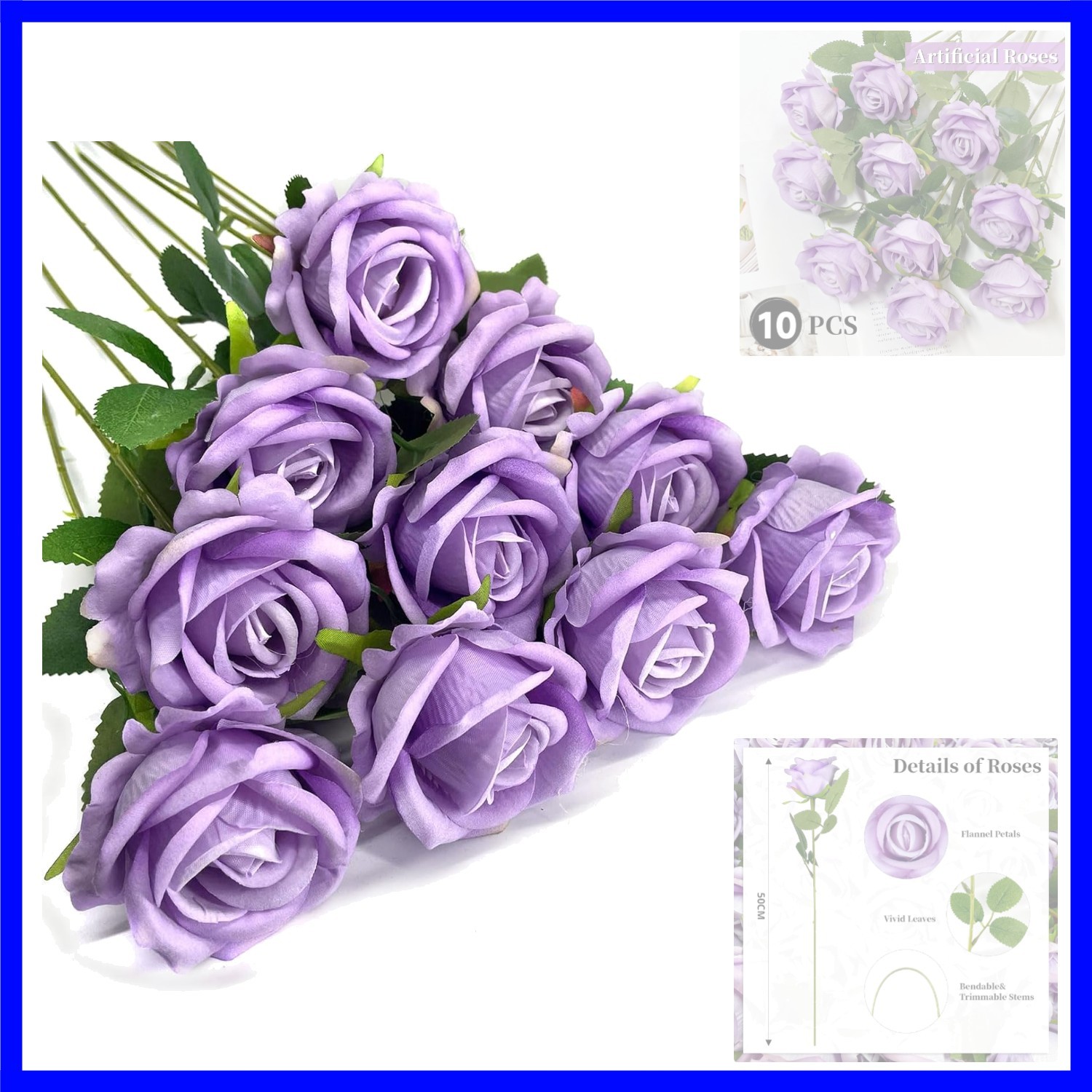 10 PCS Artificial Roses with Long Stems Silk Flowers Realistic Foam Flowers F…